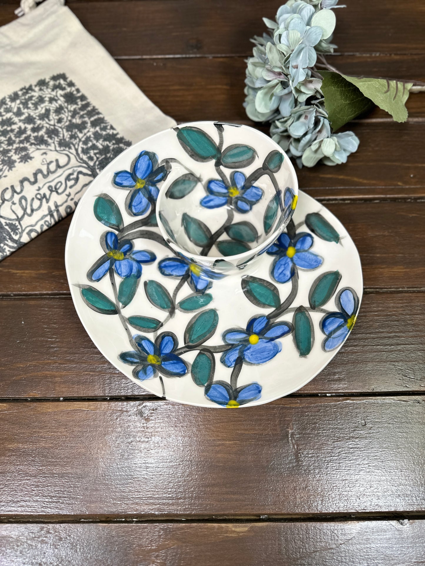 #13 Medium Blue Flower Swirl Bowl