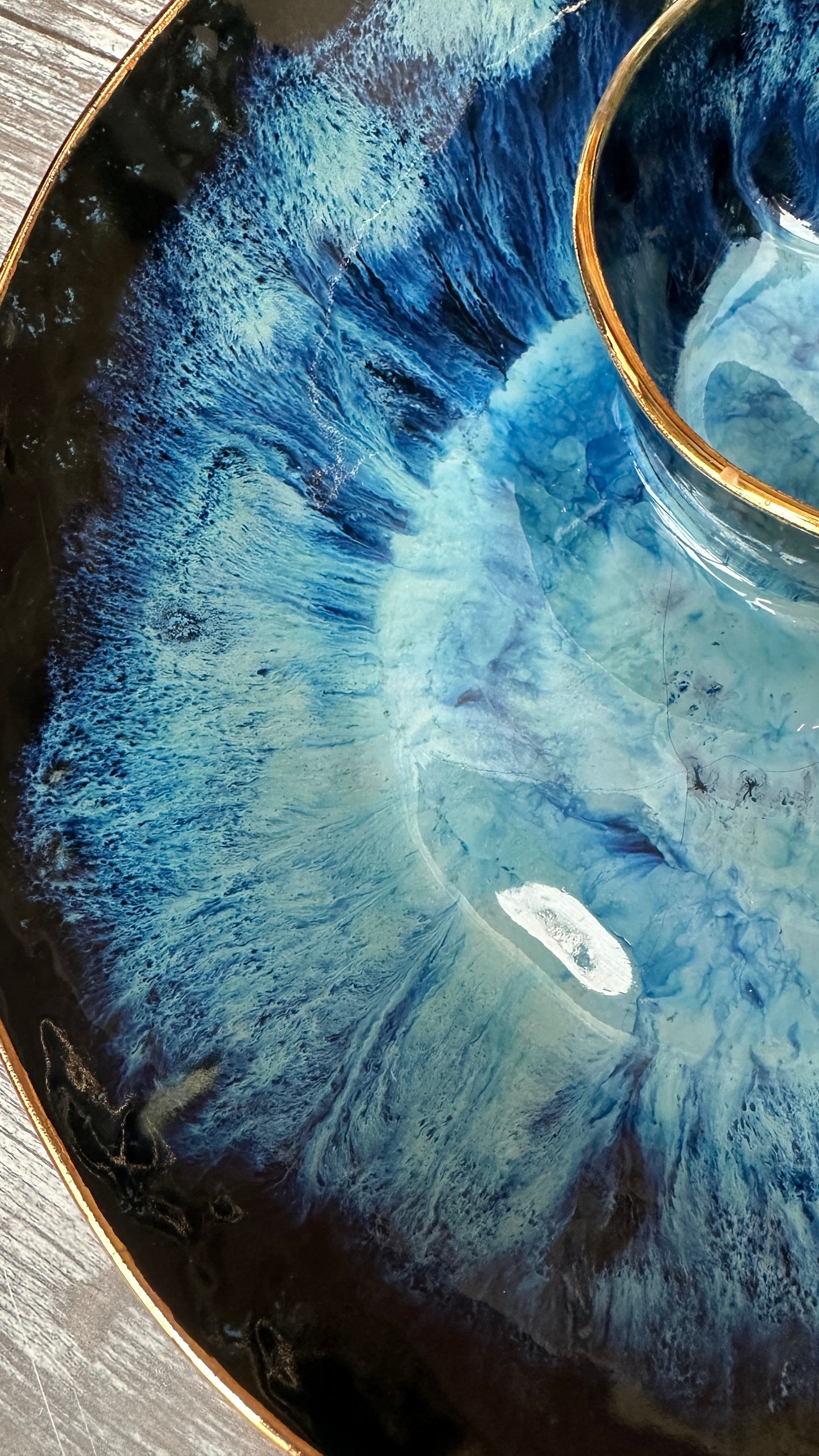 SECONDS SALE  - #L15 Large Magic Blue Swirl Bowl with 24k Gold rim - *crack in glaze