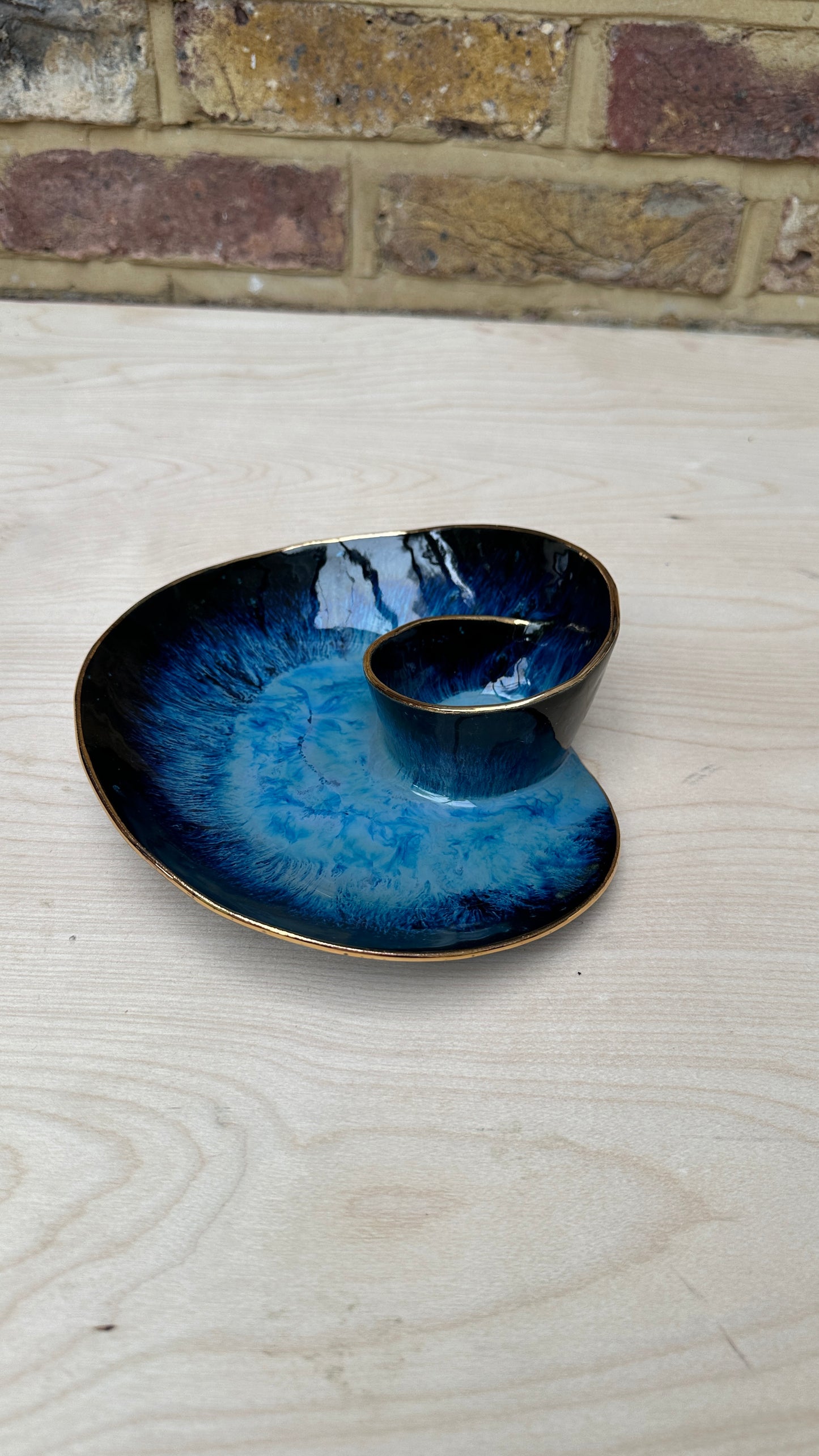 SECONDS SALE  - SEC #S5 Magic Blue Swirl Bowl with 25k Gold Rim  - *surface crack