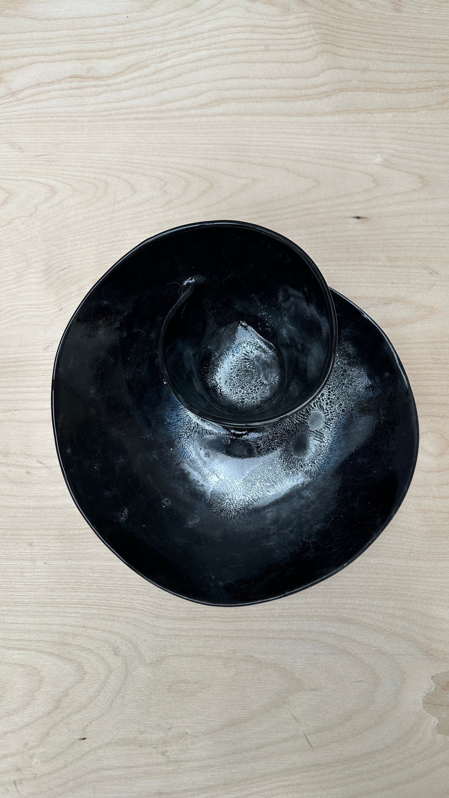 SECONDS SALE  - SEC #MED10 Black and White Bubble Swirl Bowl - *glaze