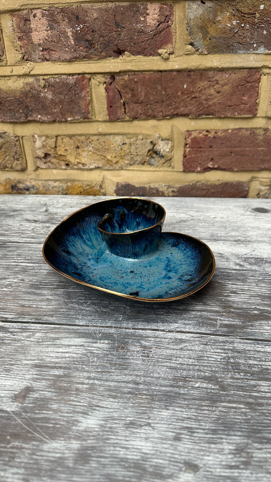 SECONDS SALE  - #S23 Small Magic Blue Swirl Bowl with 24k Gold rim - *crack in glaze