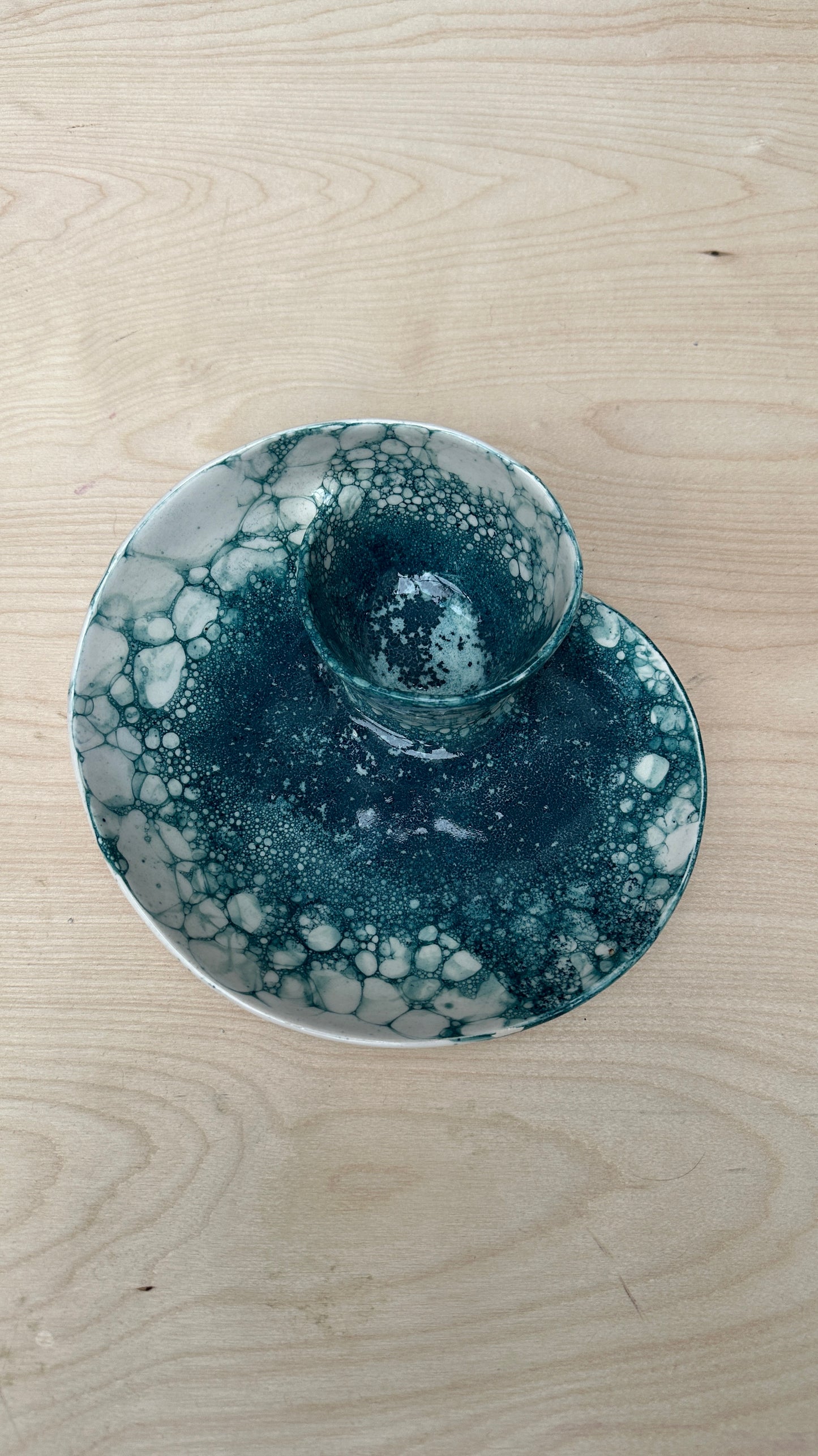 SECONDS SALE  - SEC #S9 Teal Bubble Swirl Bowl - *glaze