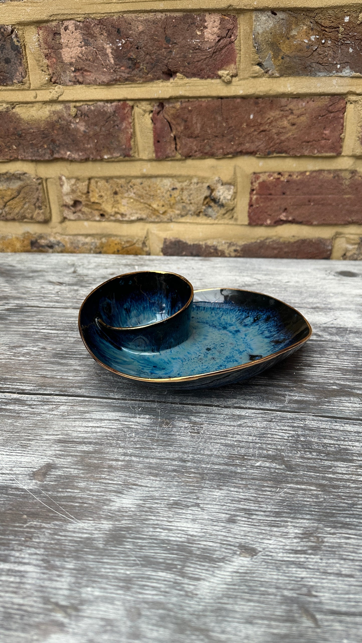 SECONDS SALE  - #S23 Small Magic Blue Swirl Bowl with 24k Gold rim - *crack in glaze