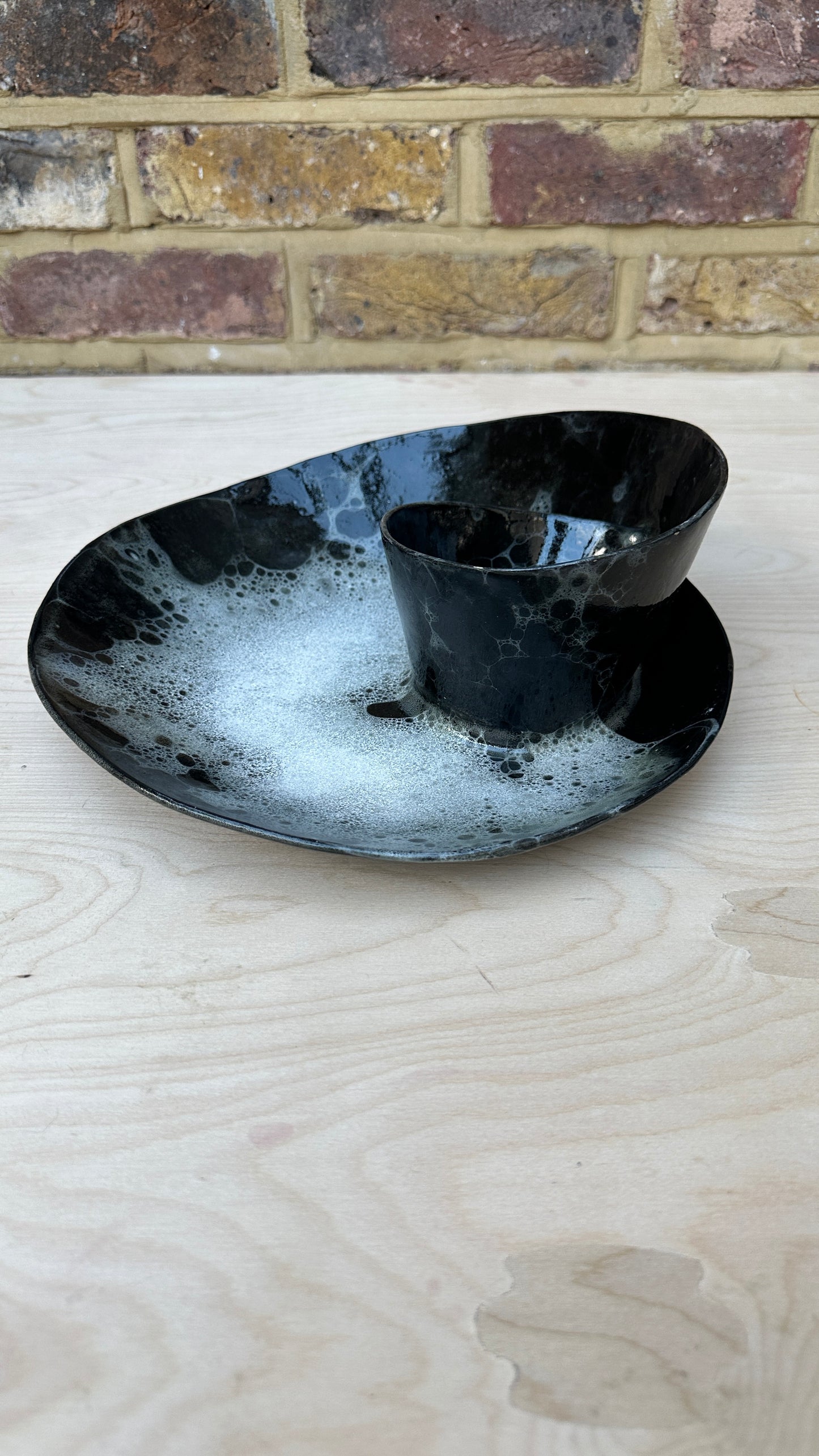 SECONDS SALE  - SEC #L9 Black and white Bubble Swirl Bowl - *glaze