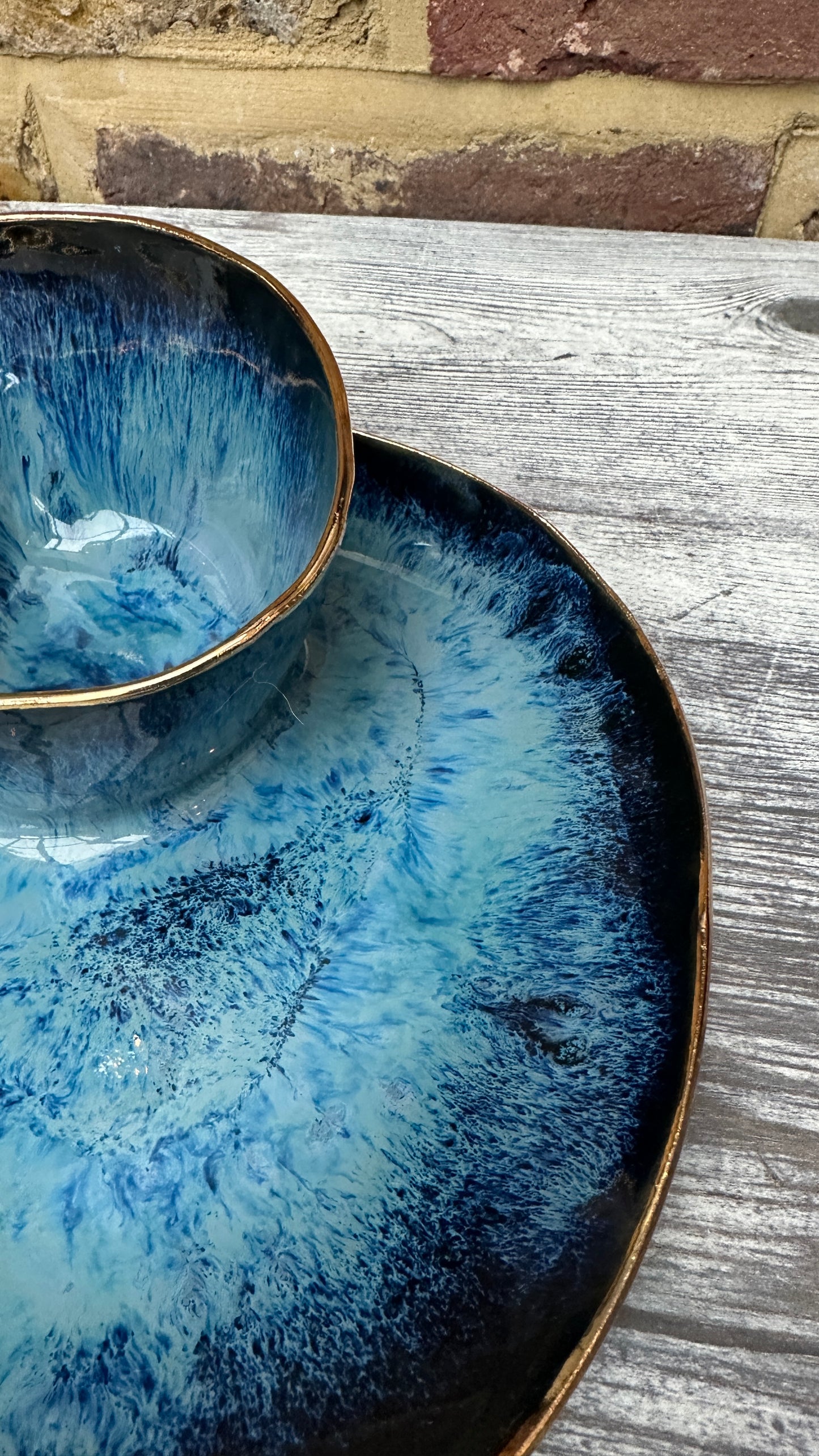 SECONDS SALE  - #M14 Medium Magic Blue Swirl Bowl with 24k gold rim - *crack in glaze