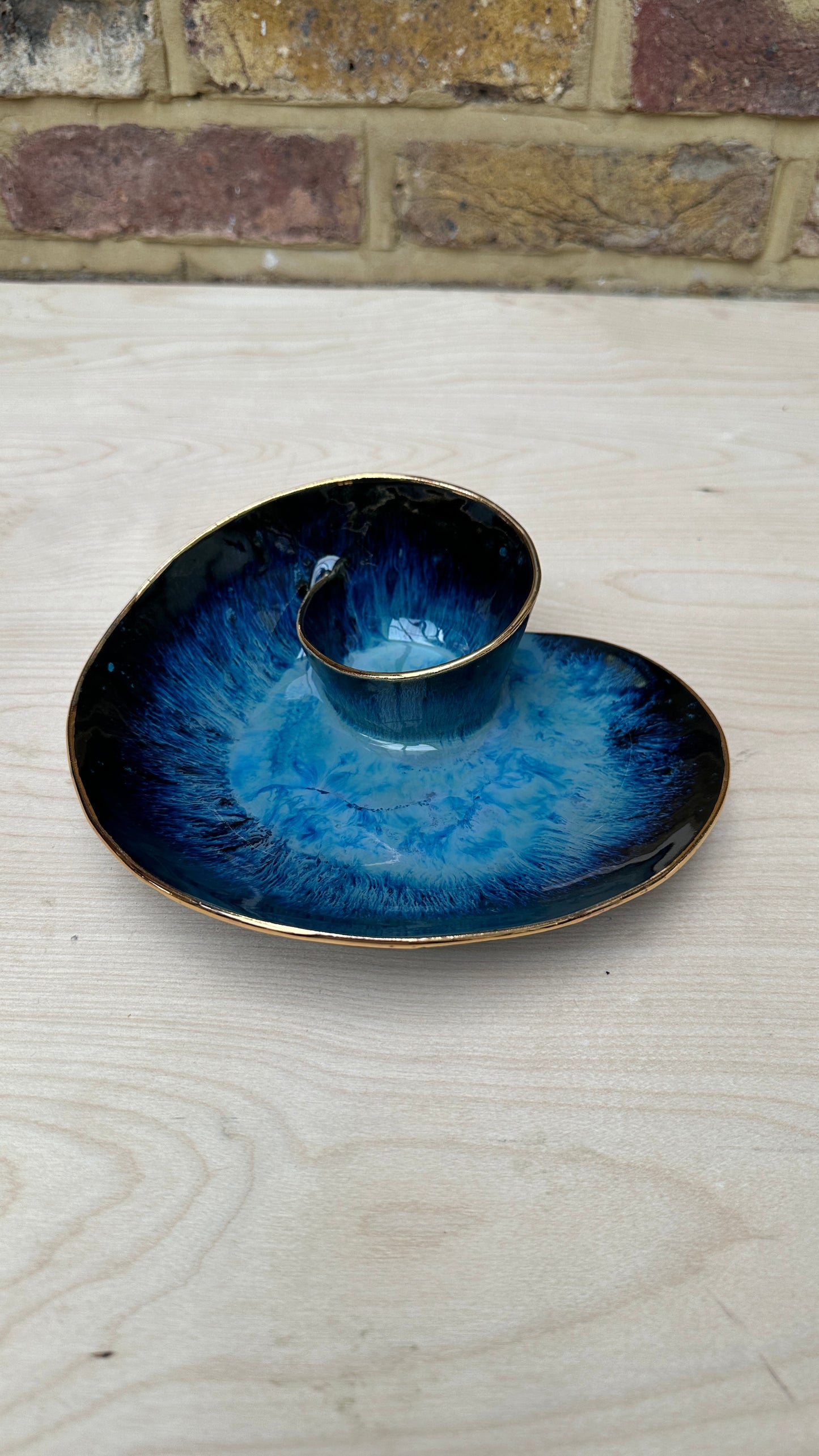 SECONDS SALE  - SEC #S5 Magic Blue Swirl Bowl with 25k Gold Rim  - *surface crack