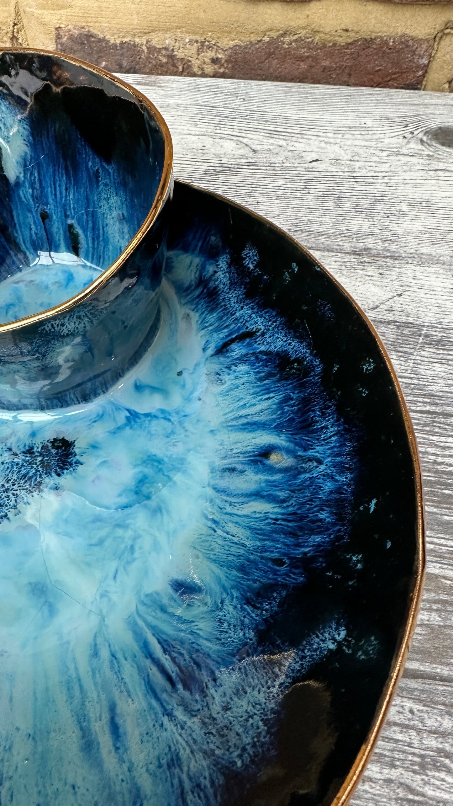 SECONDS SALE  - #L14 Large Magic Blue Swirl Bowl with 24k Gold rim - *crack in glaze