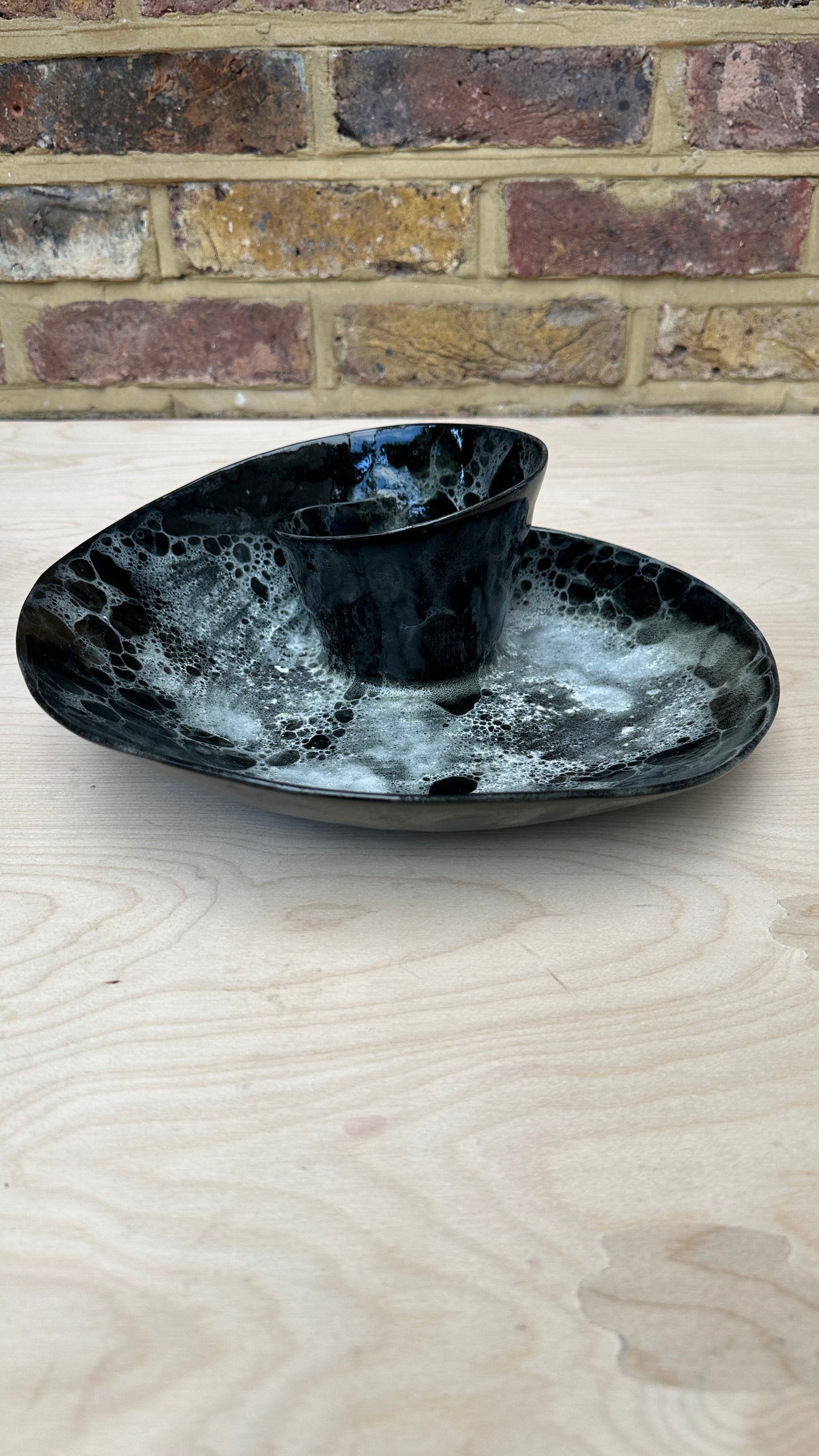 SECONDS SALE  - SEC #XL4 Black and White Bubble Swirl Bowl - *glaze