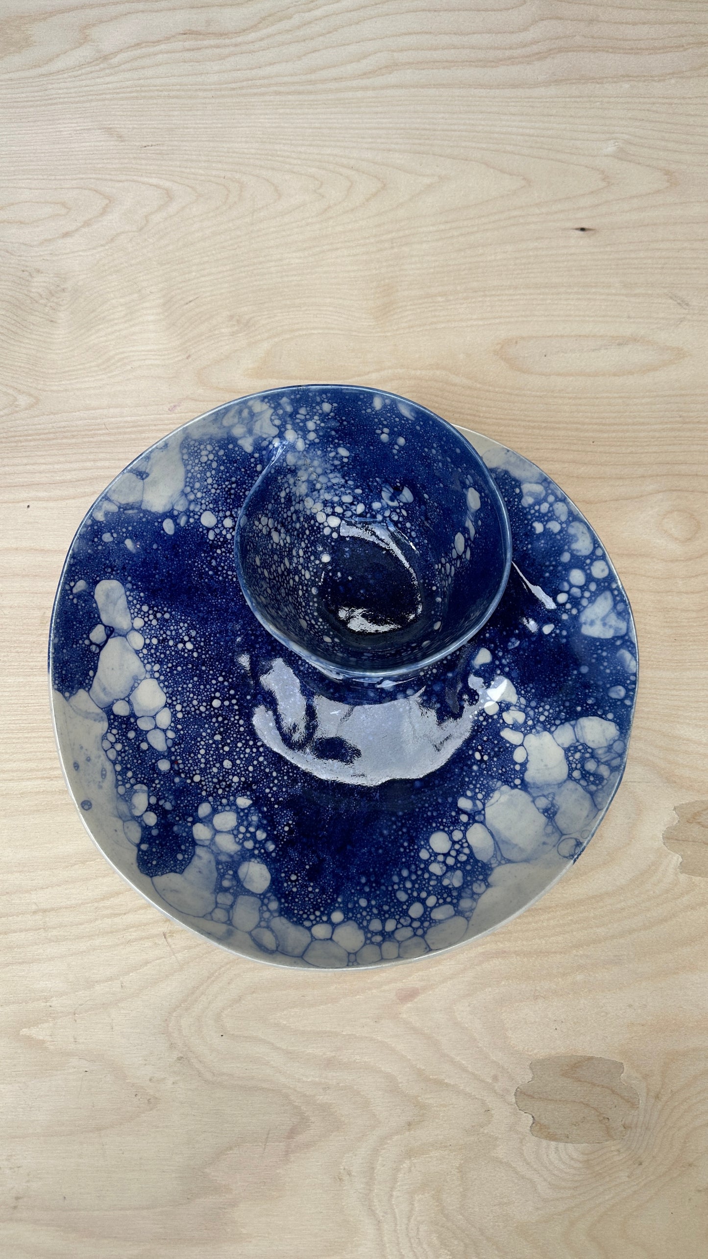 SECONDS SALE  - SEC #XL3 Blue Bubble Swirl Bowl - *crack