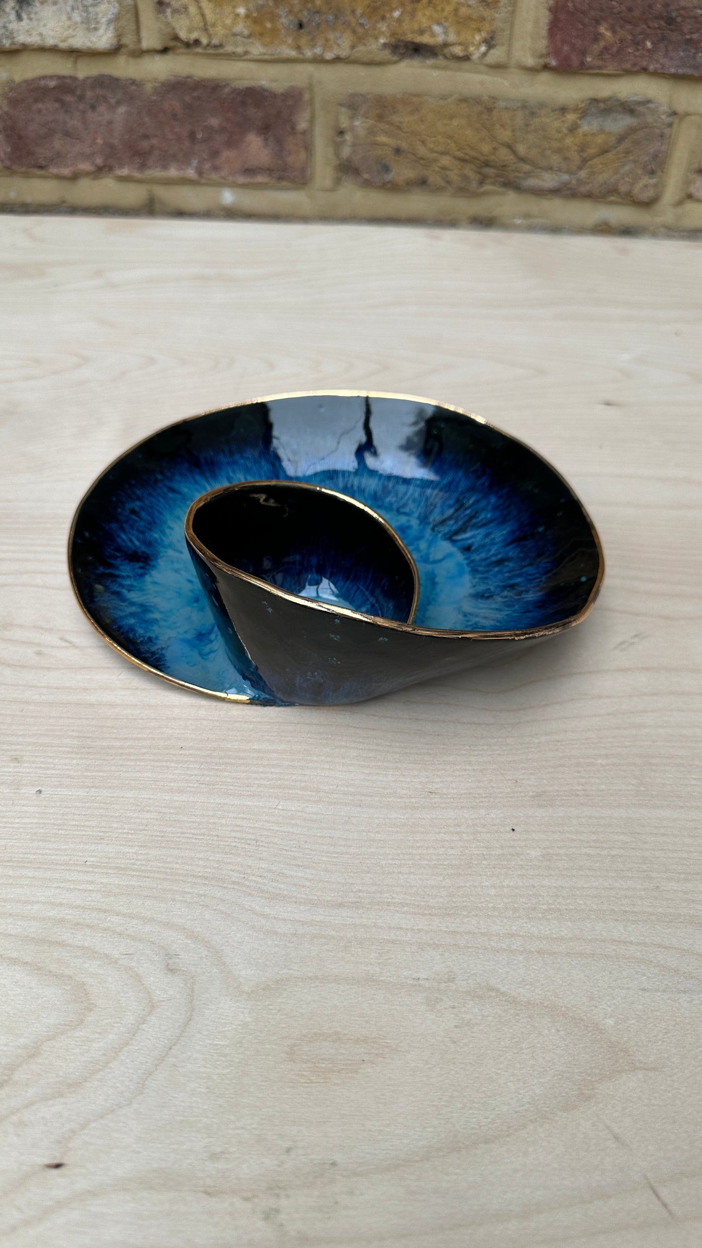 SECONDS SALE  - SEC #S5 Magic Blue Swirl Bowl with 25k Gold Rim  - *surface crack