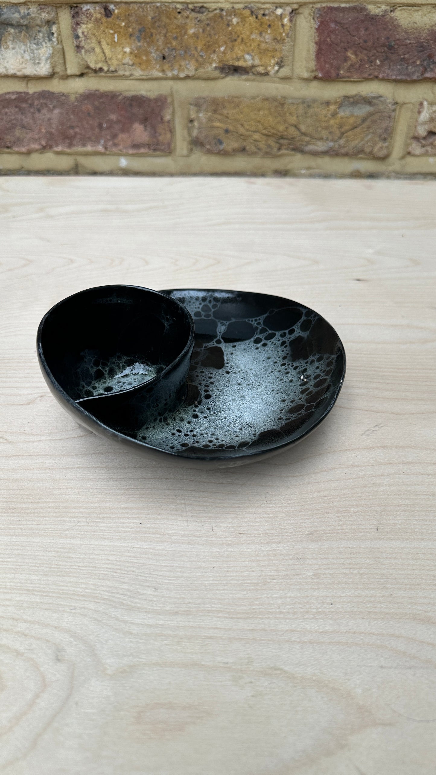 SECONDS SALE  - SEC #S10 Black and White Bubble Swirl Bowl - *glaze