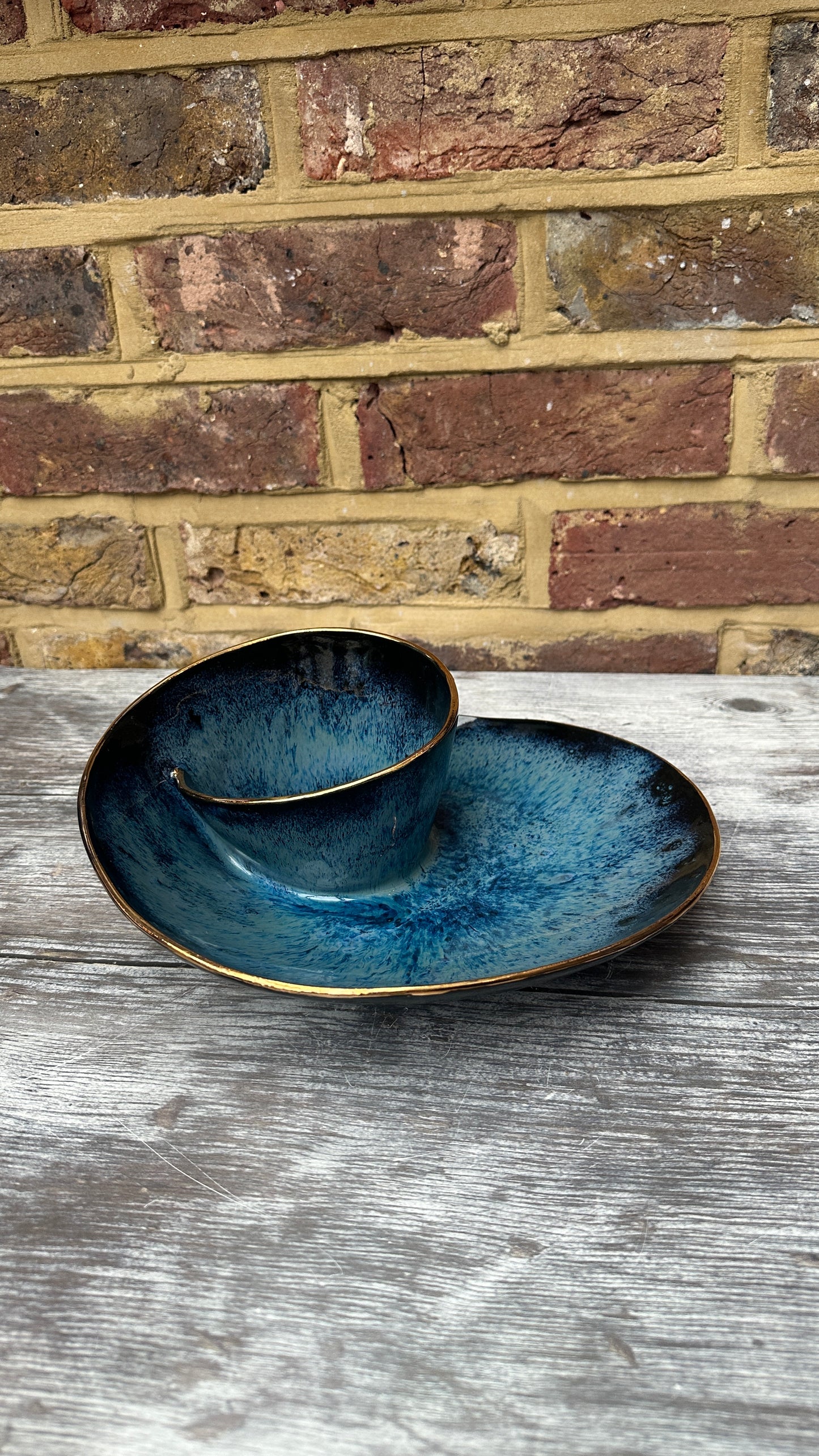 SECONDS SALE  - #L16 Large Magic Blue Swirl Bowl with 24k Gold rim - *crack in glaze