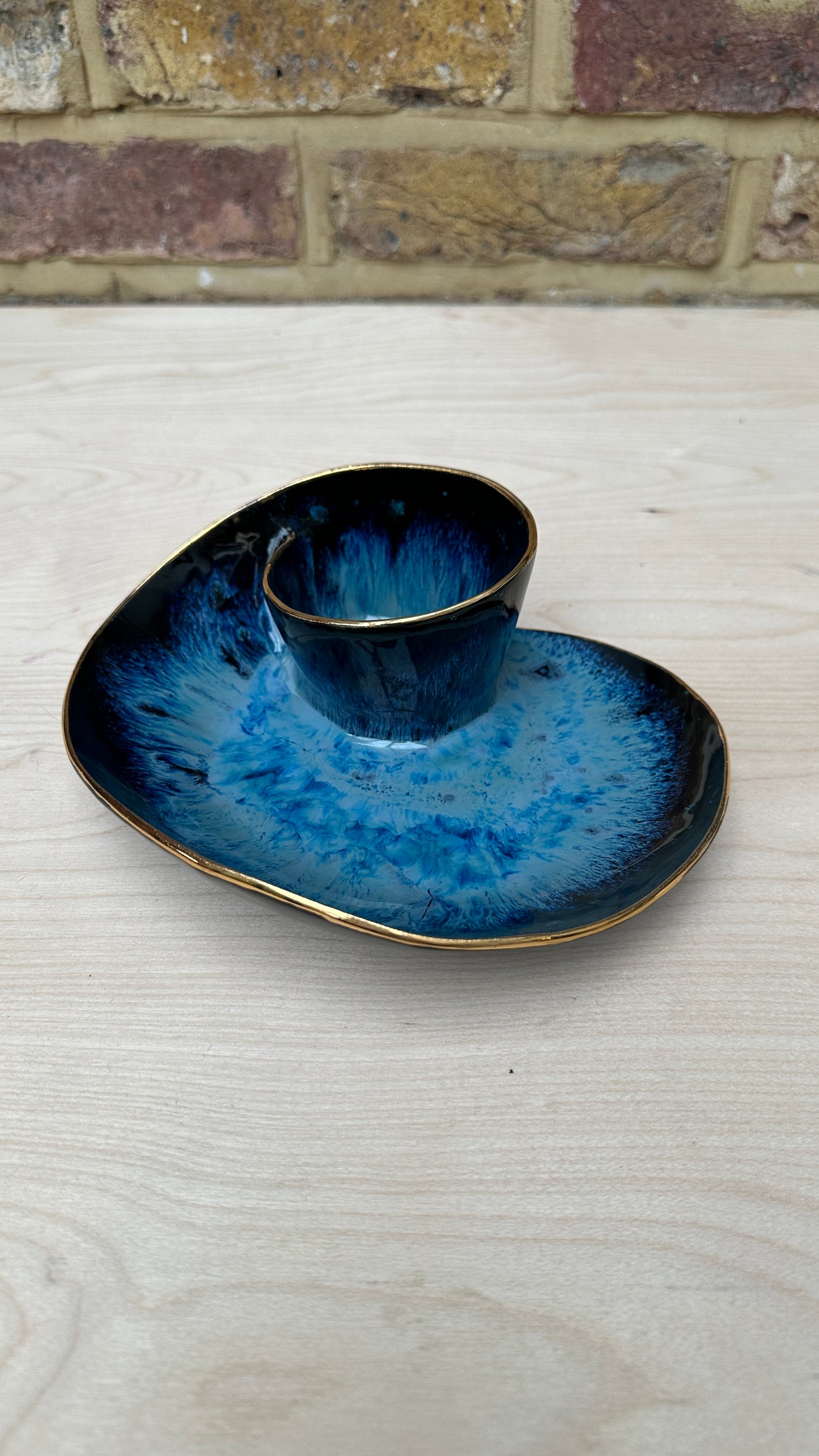 SECONDS SALE  - SEC #S4 Magic Blue Swirl Bowl with Gold Rim  - *crack