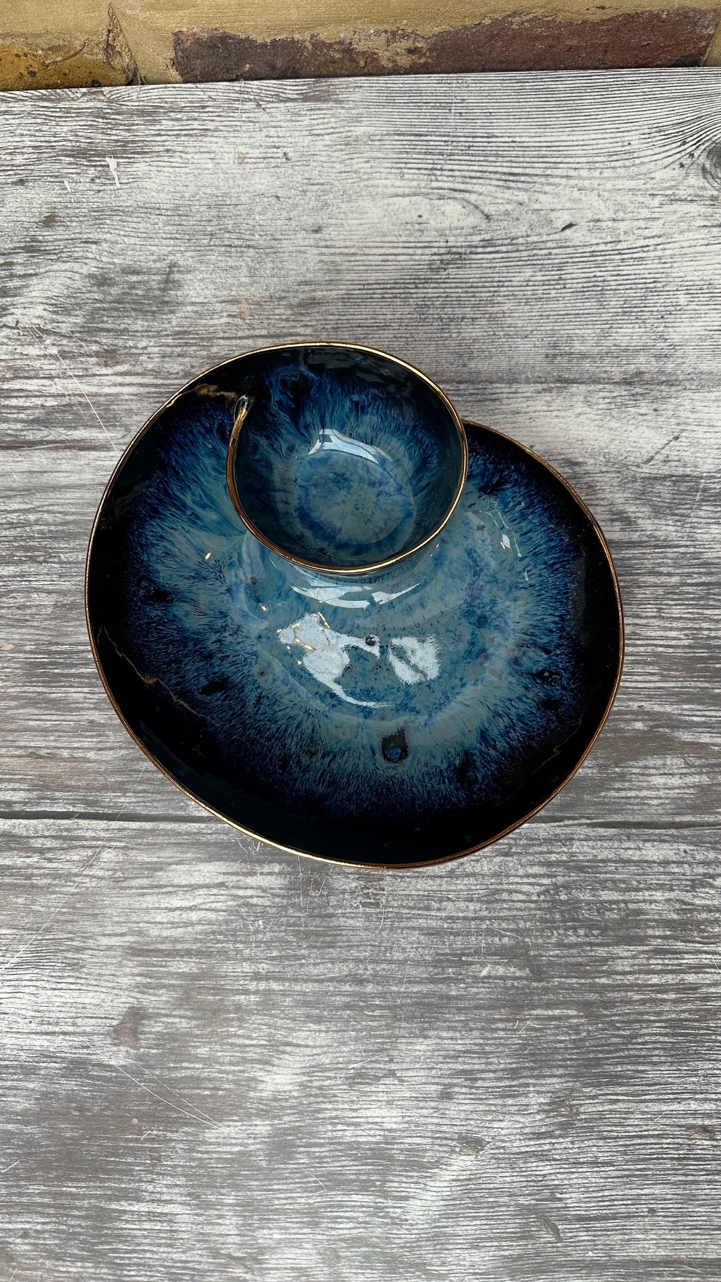 SECONDS SALE  - #S23 Small Magic Blue Swirl Bowl with 24k Gold rim - *crack in glaze