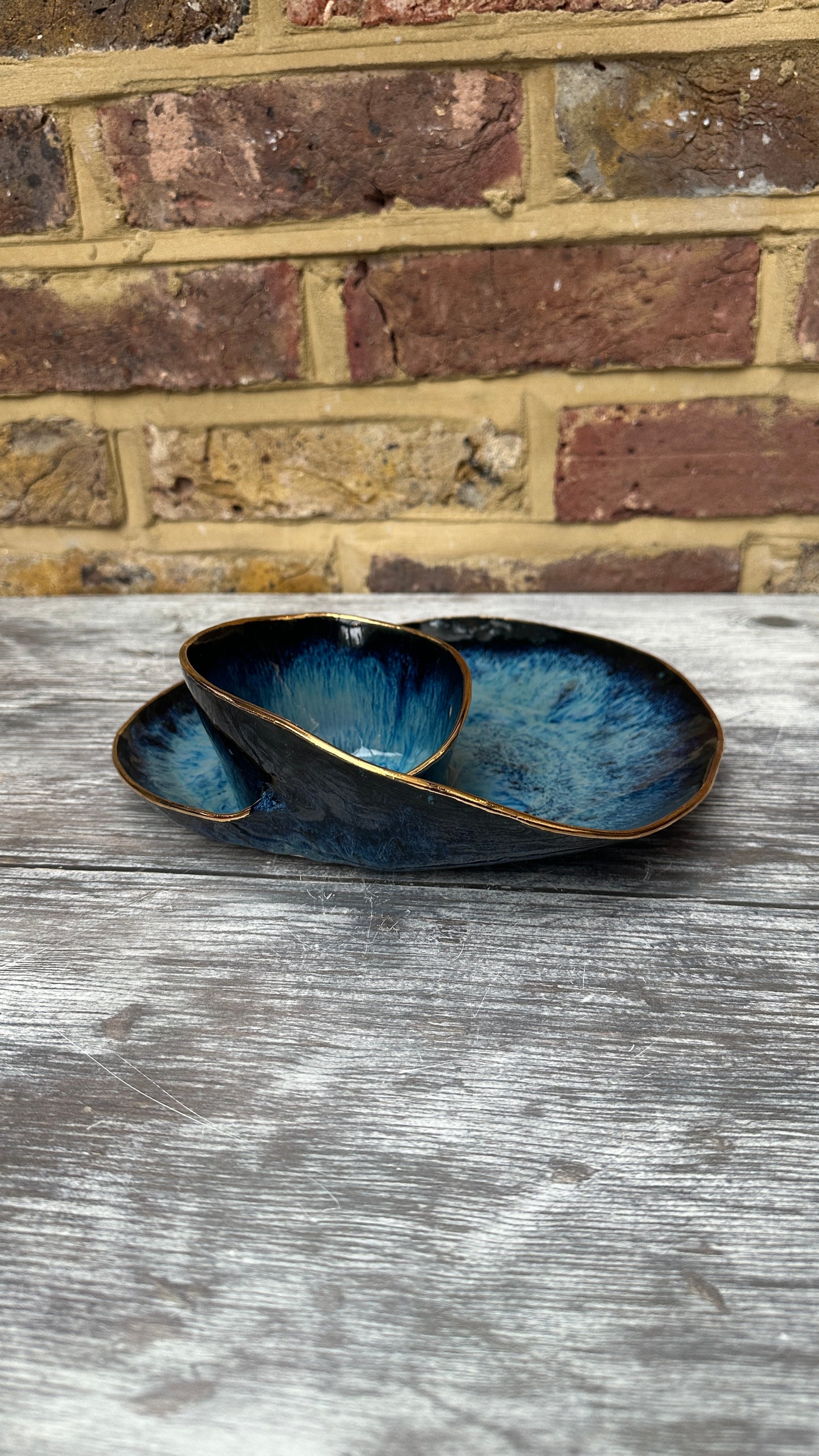 SECONDS SALE  - #M14 Medium Magic Blue Swirl Bowl with 24k gold rim - *crack in glaze