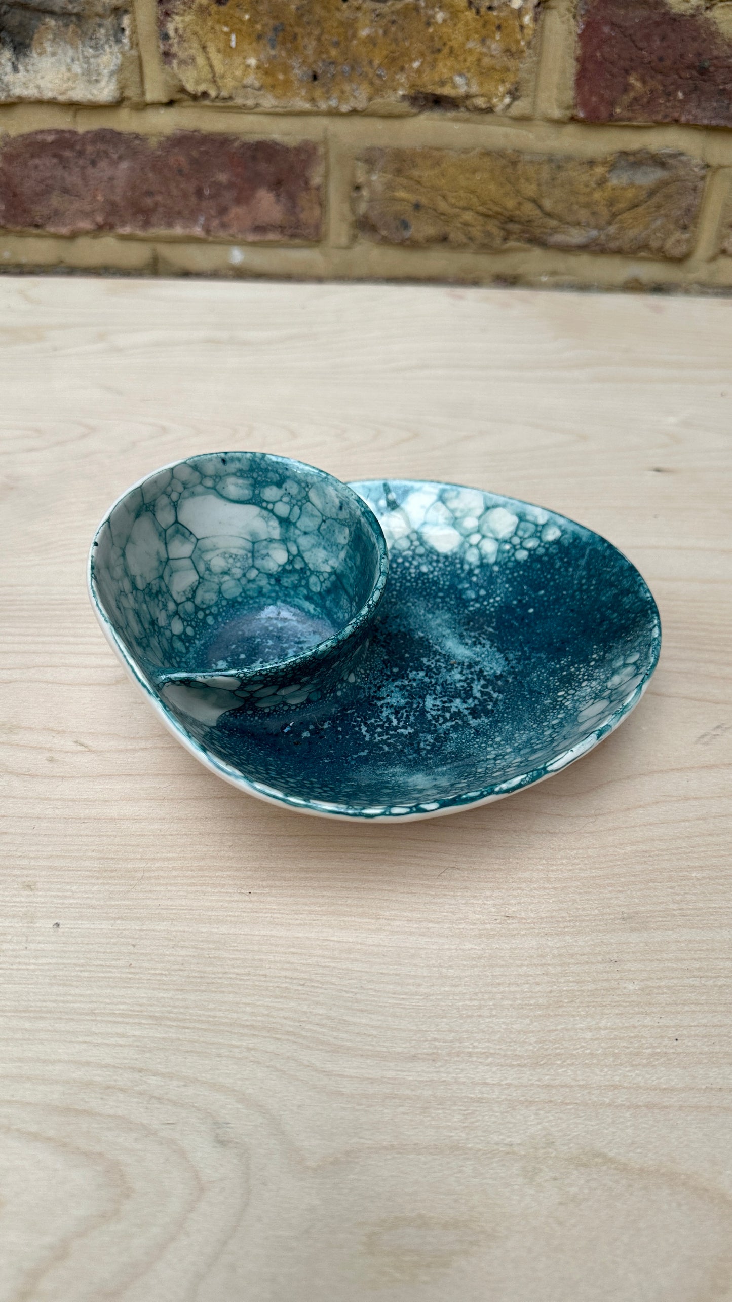 SECONDS SALE  - SEC #S7 Teal Bubble Swirl Bowl - *glaze