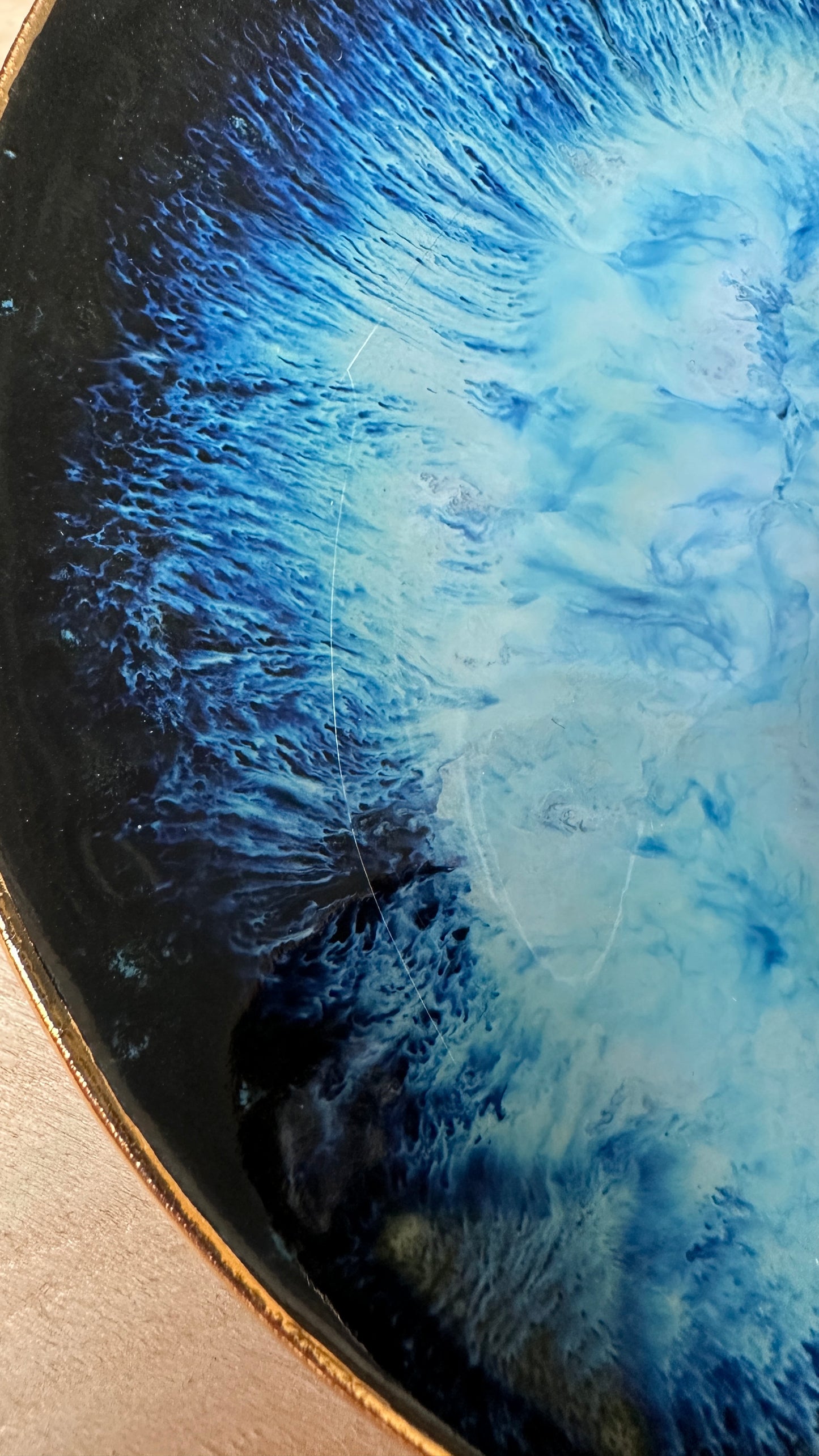 SECONDS SALE  - SEC #S5 Magic Blue Swirl Bowl with 25k Gold Rim  - *surface crack