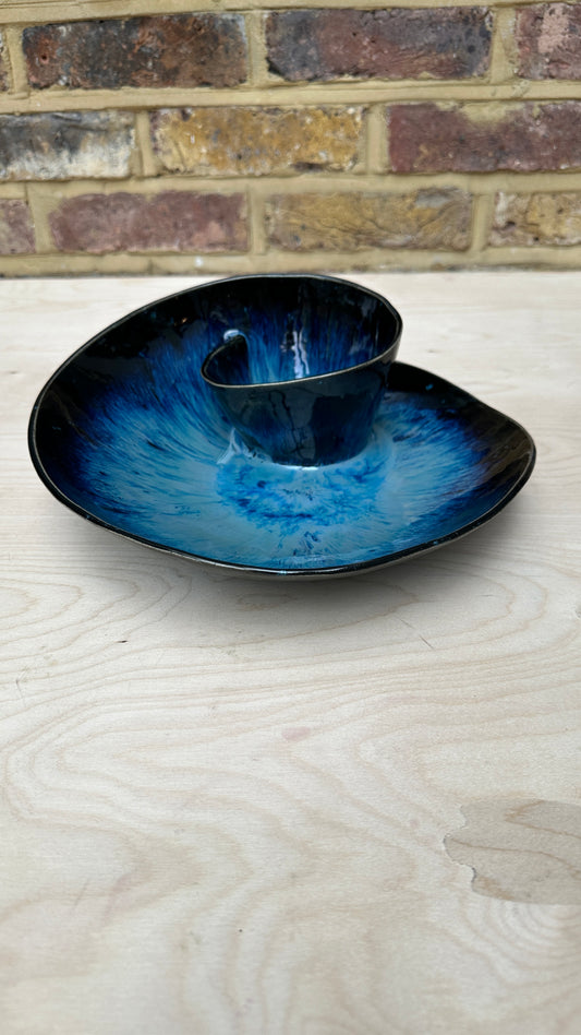 SECONDS SALE  - SEC #L3 Magic Blue Swirl Bowl - *crack in glaze