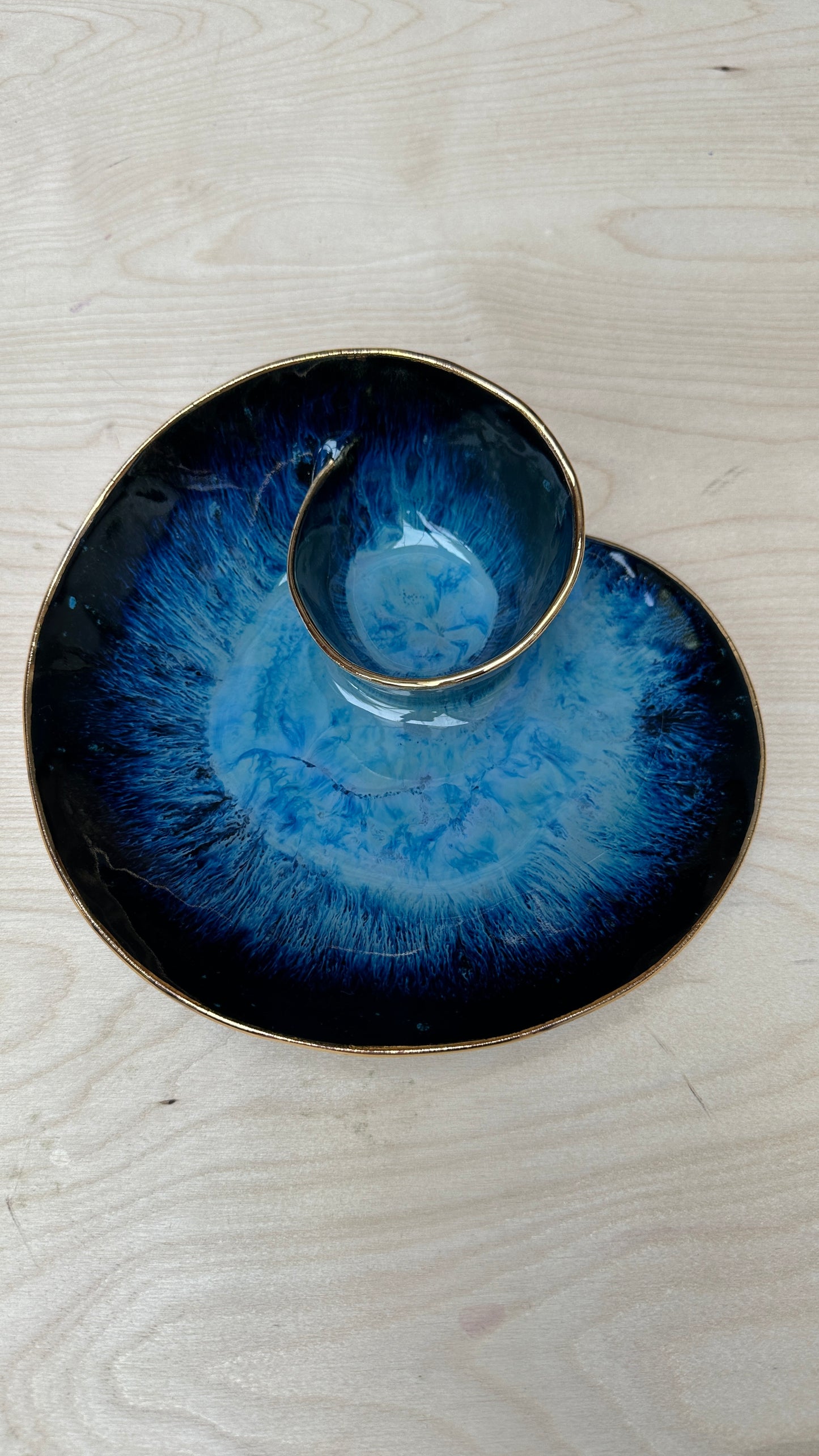 SECONDS SALE  - SEC #S5 Magic Blue Swirl Bowl with 25k Gold Rim  - *surface crack