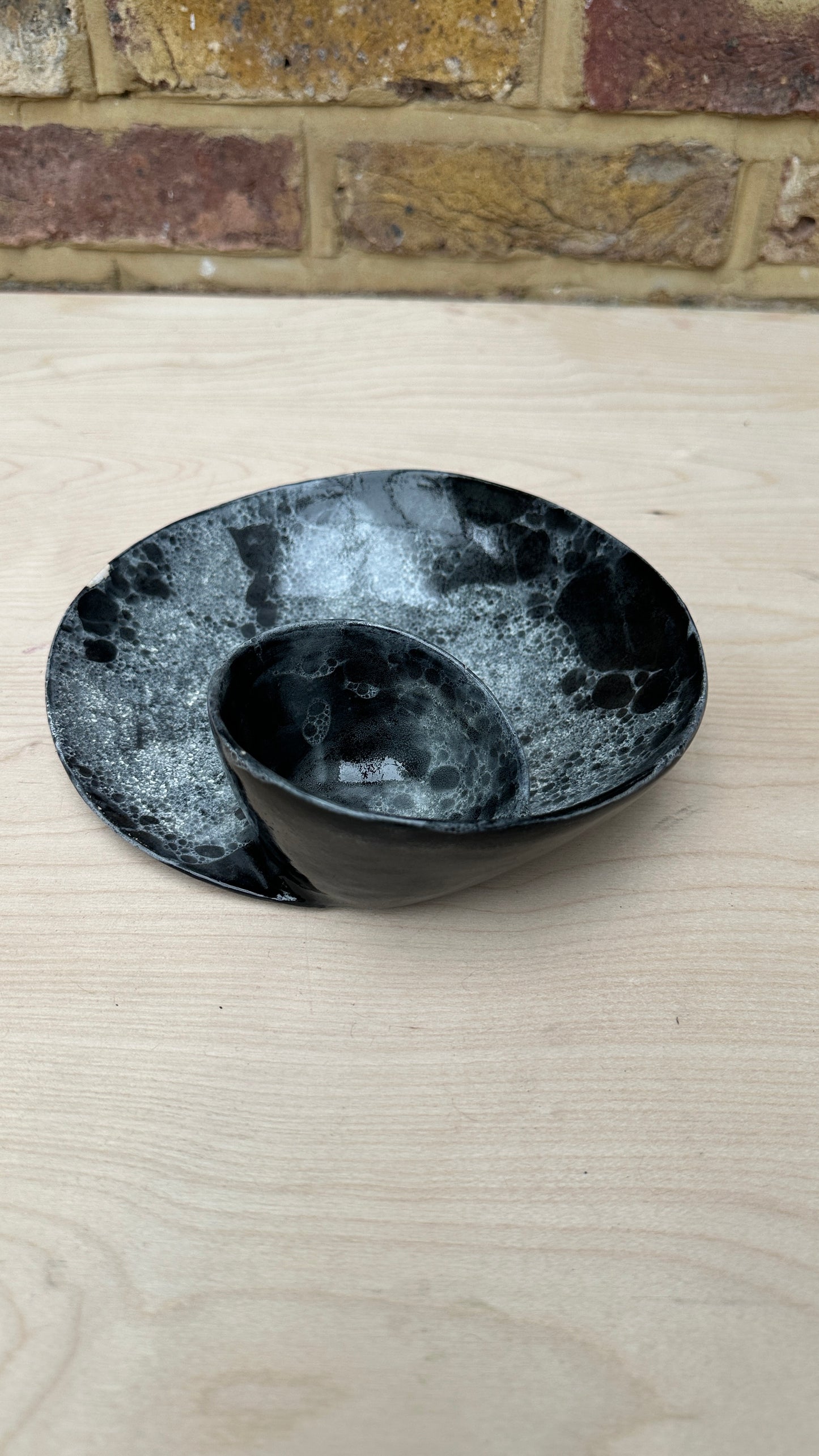 SECONDS SALE  - SEC #S11 Black and White Bubble Swirl Bowl - *glaze, chip