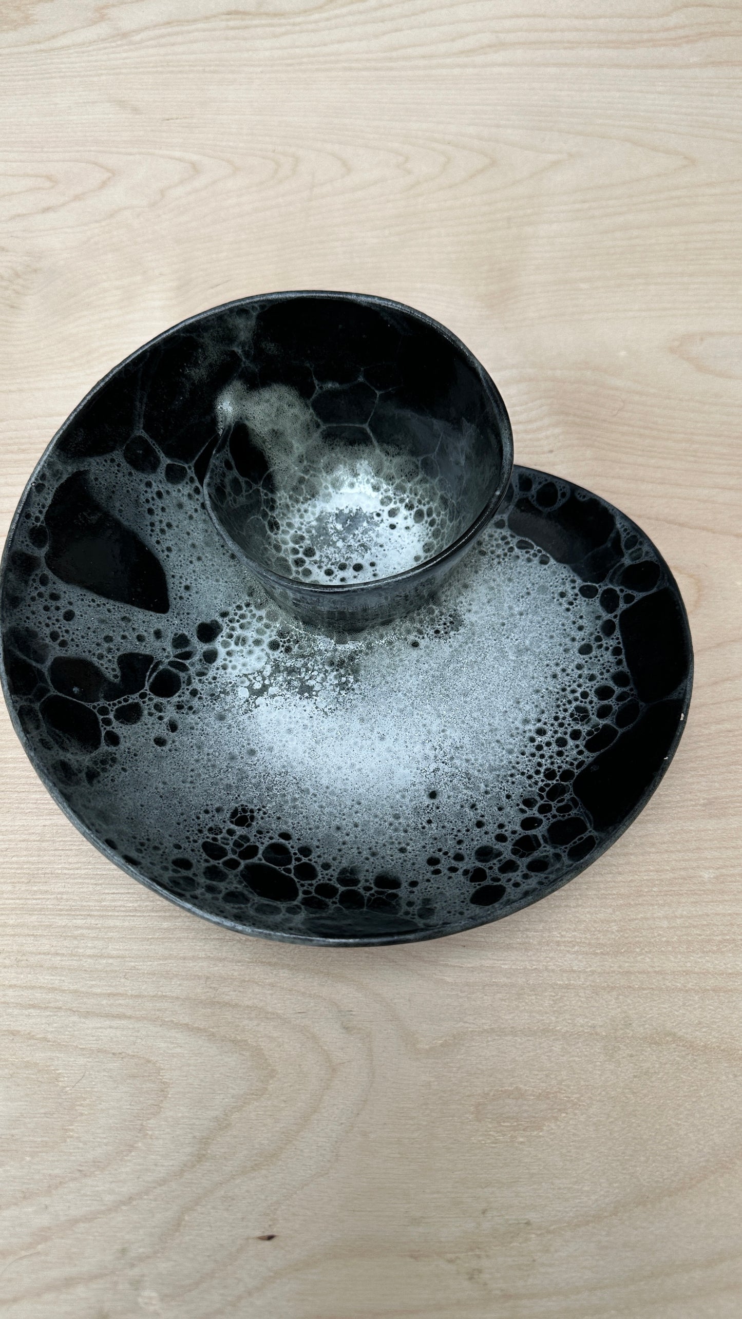 SECONDS SALE  - SEC #S19 Black and White Bubble Swirl Bowl - *glaze