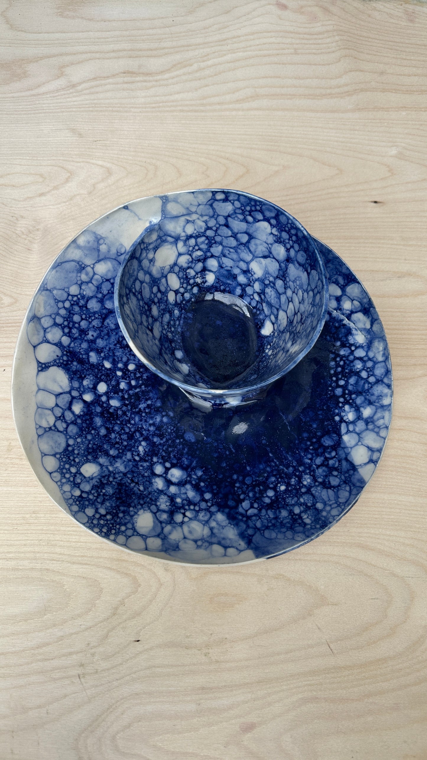 SECONDS SALE  - SEC #XL2 Blue Bubble Swirl Bowl - *crack