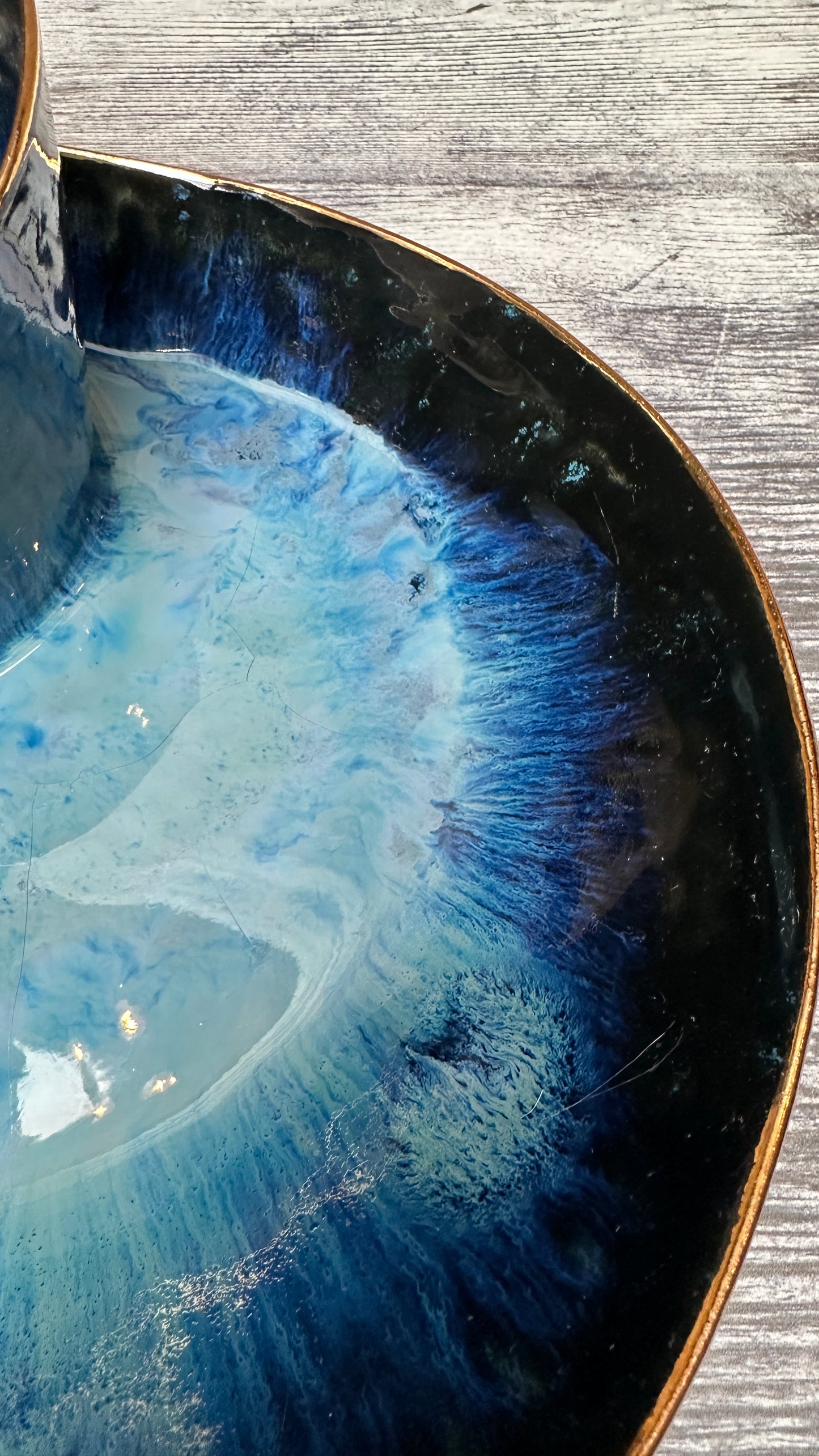 SECONDS SALE  - #L19 Large Magic Blue Swirl Bowl with 24k Gold rim - *crack in glaze