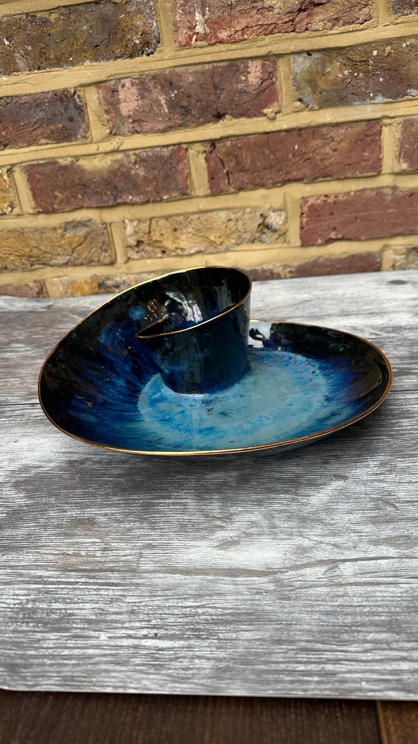 SECONDS SALE  - #L19 Large Magic Blue Swirl Bowl with 24k Gold rim - *crack in glaze