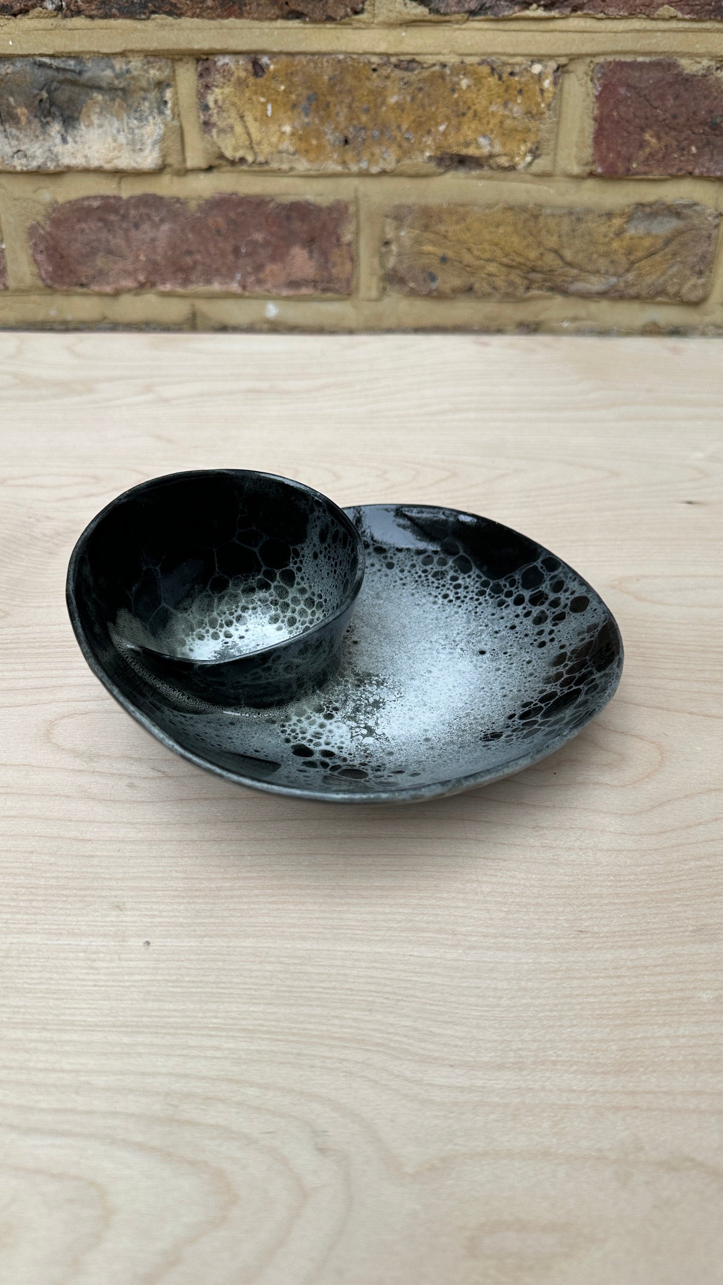 SECONDS SALE  - SEC #S19 Black and White Bubble Swirl Bowl - *glaze