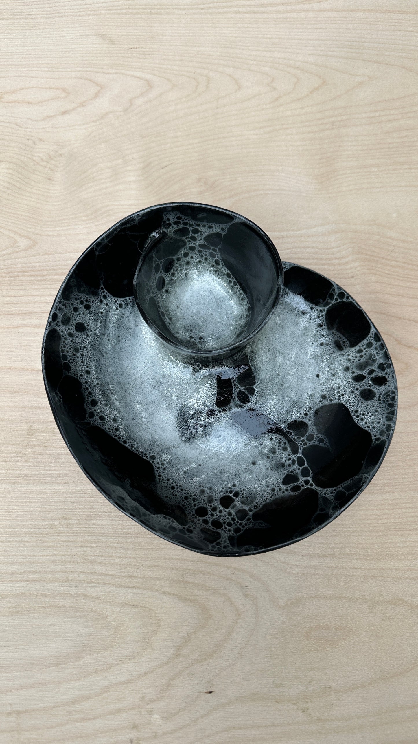 SECONDS SALE  - SEC #S17 Black and White Bubble Swirl Bowl - *glaze