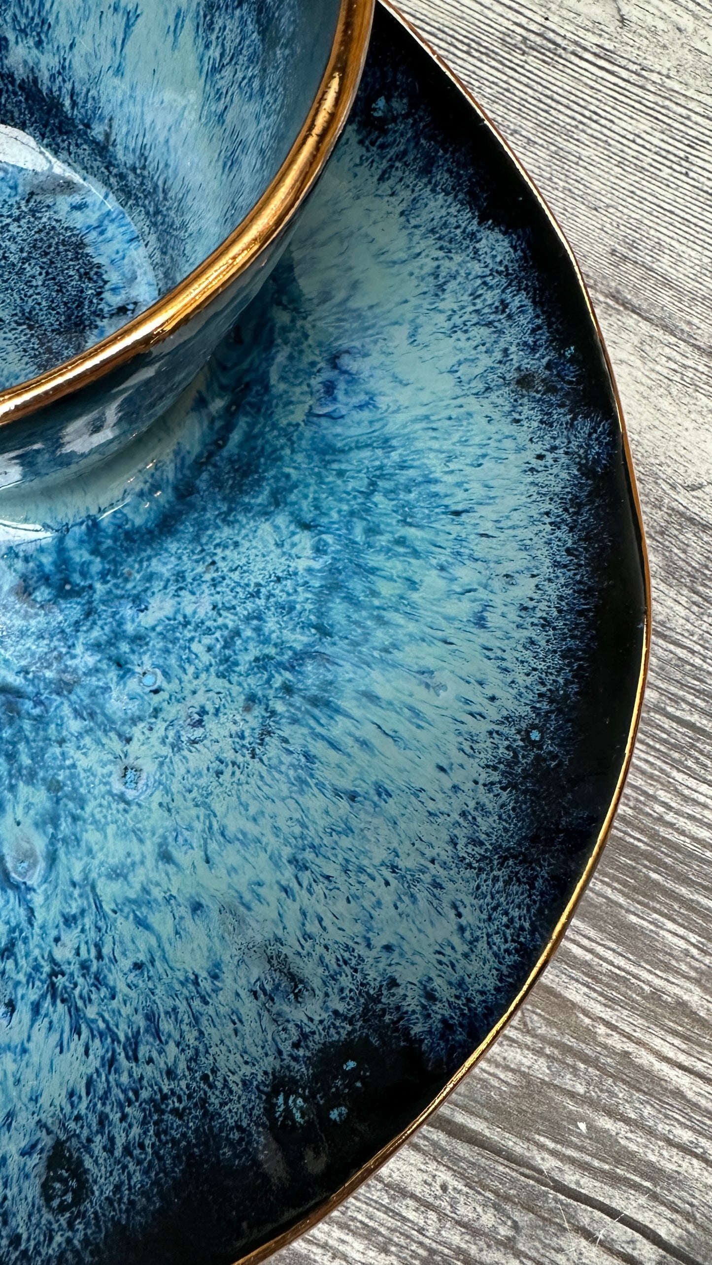 SECONDS SALE  - #L16 Large Magic Blue Swirl Bowl with 24k Gold rim - *crack in glaze