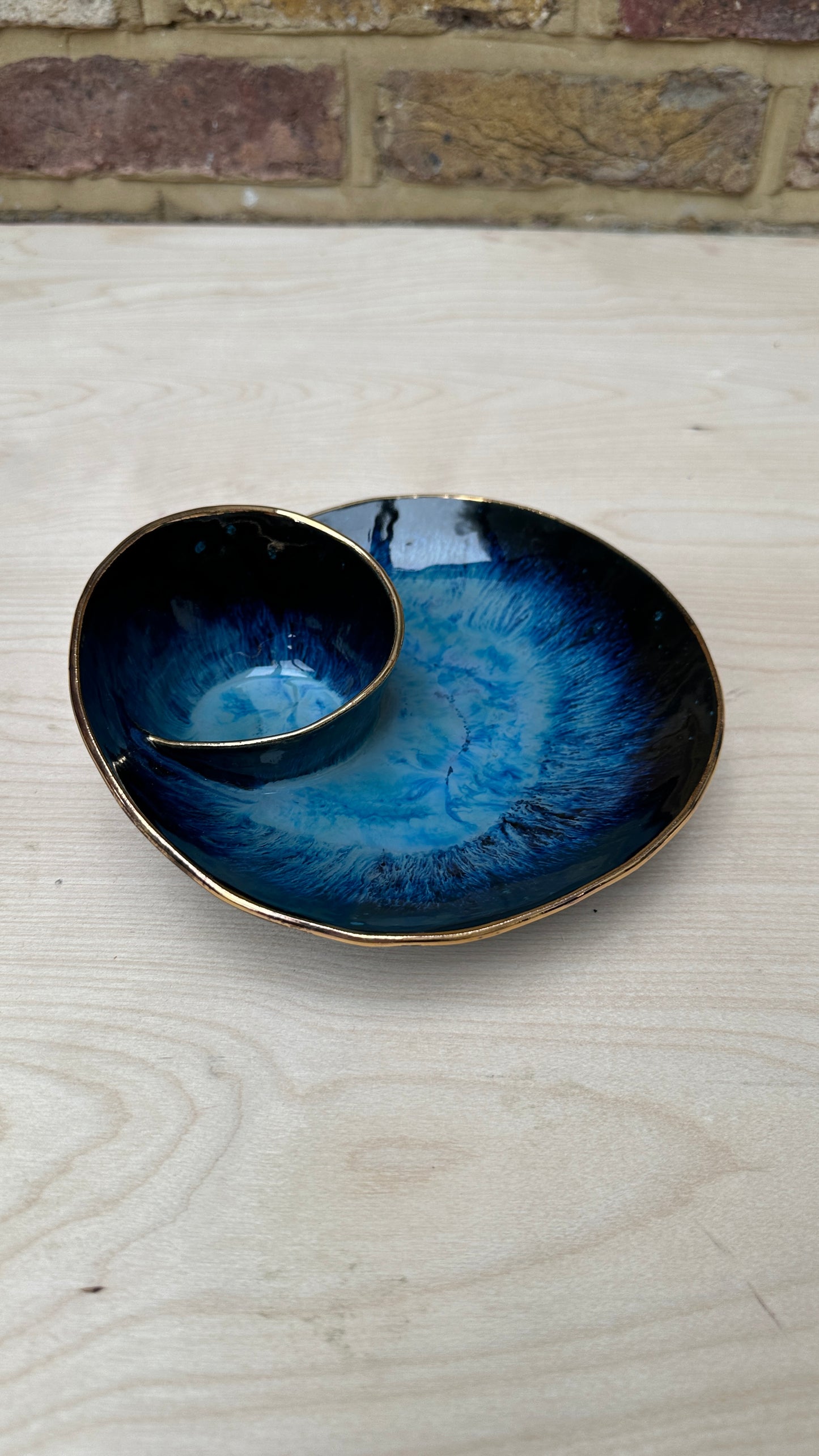 SECONDS SALE  - SEC #S5 Magic Blue Swirl Bowl with 25k Gold Rim  - *surface crack