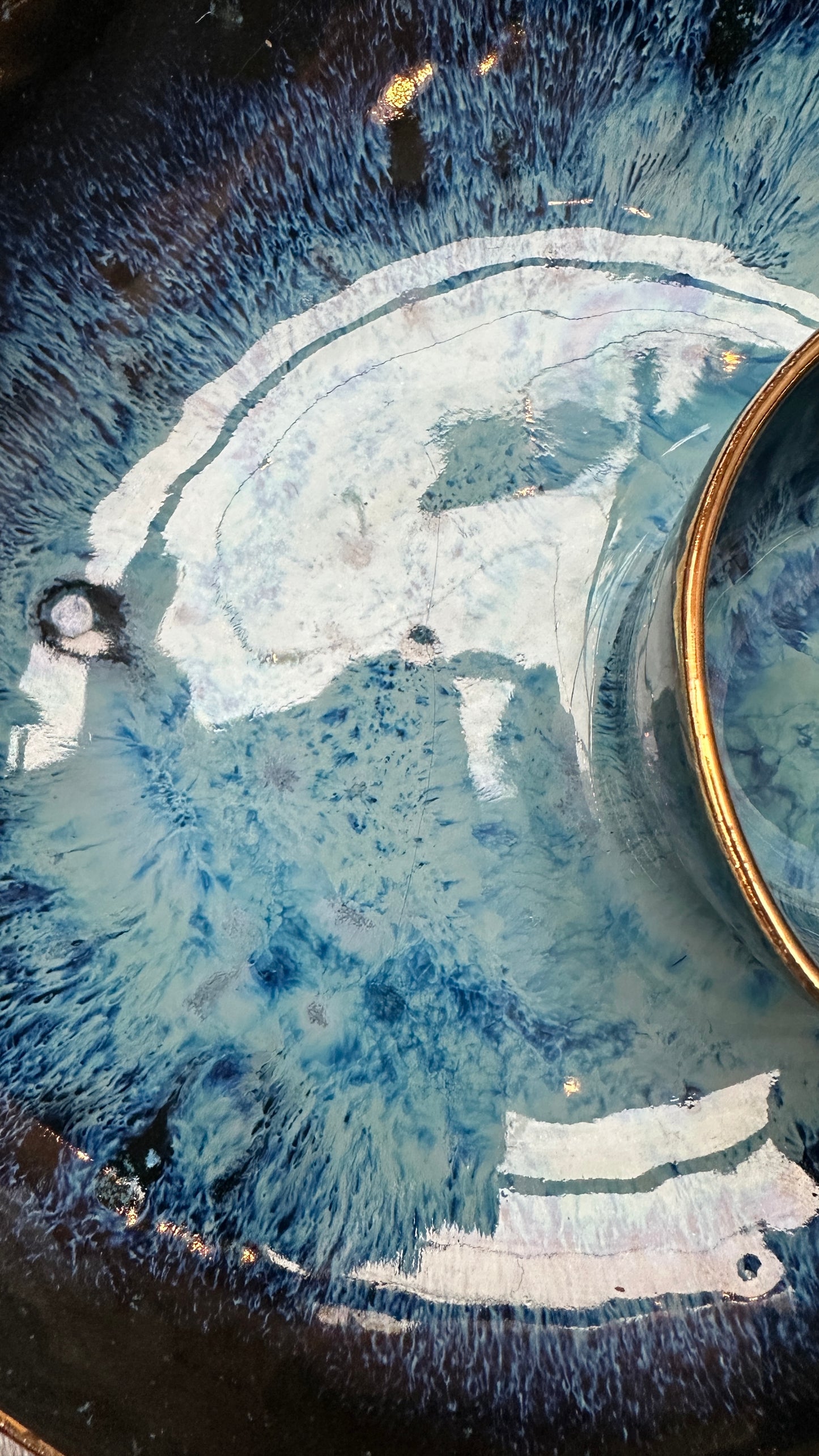 SECONDS SALE  - #S23 Small Magic Blue Swirl Bowl with 24k Gold rim - *crack in glaze