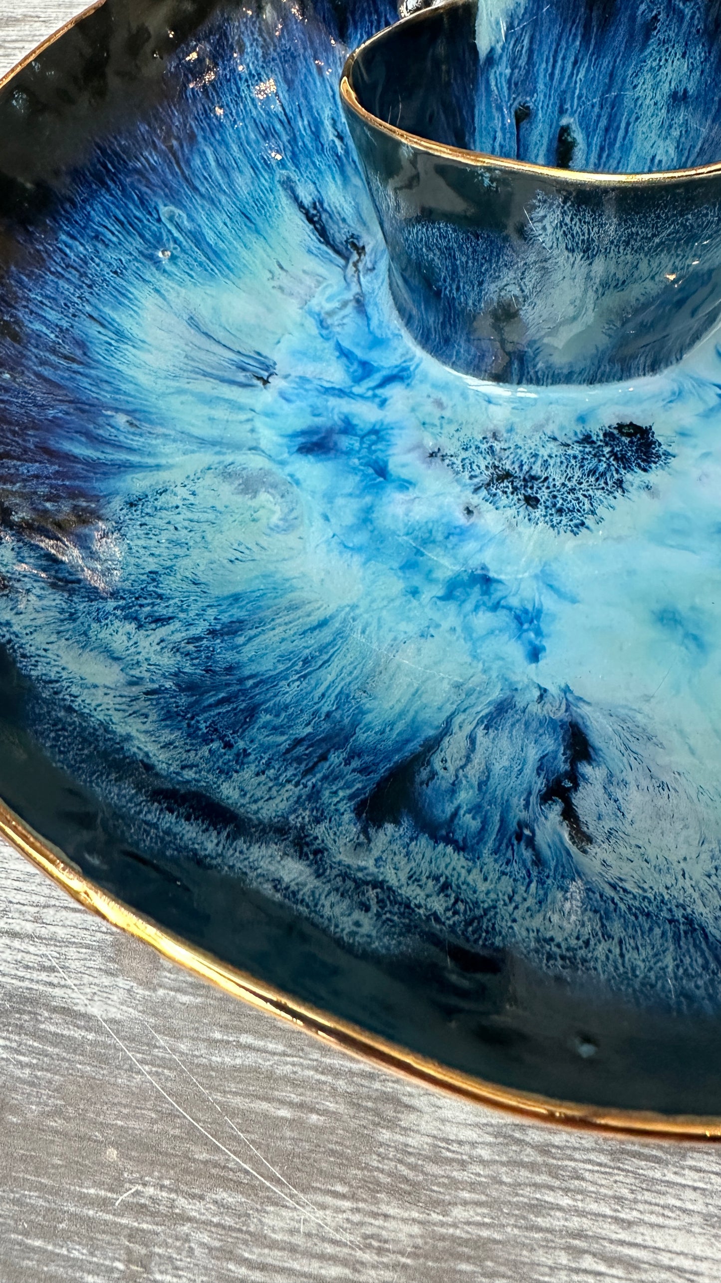 SECONDS SALE  - #L14 Large Magic Blue Swirl Bowl with 24k Gold rim - *crack in glaze