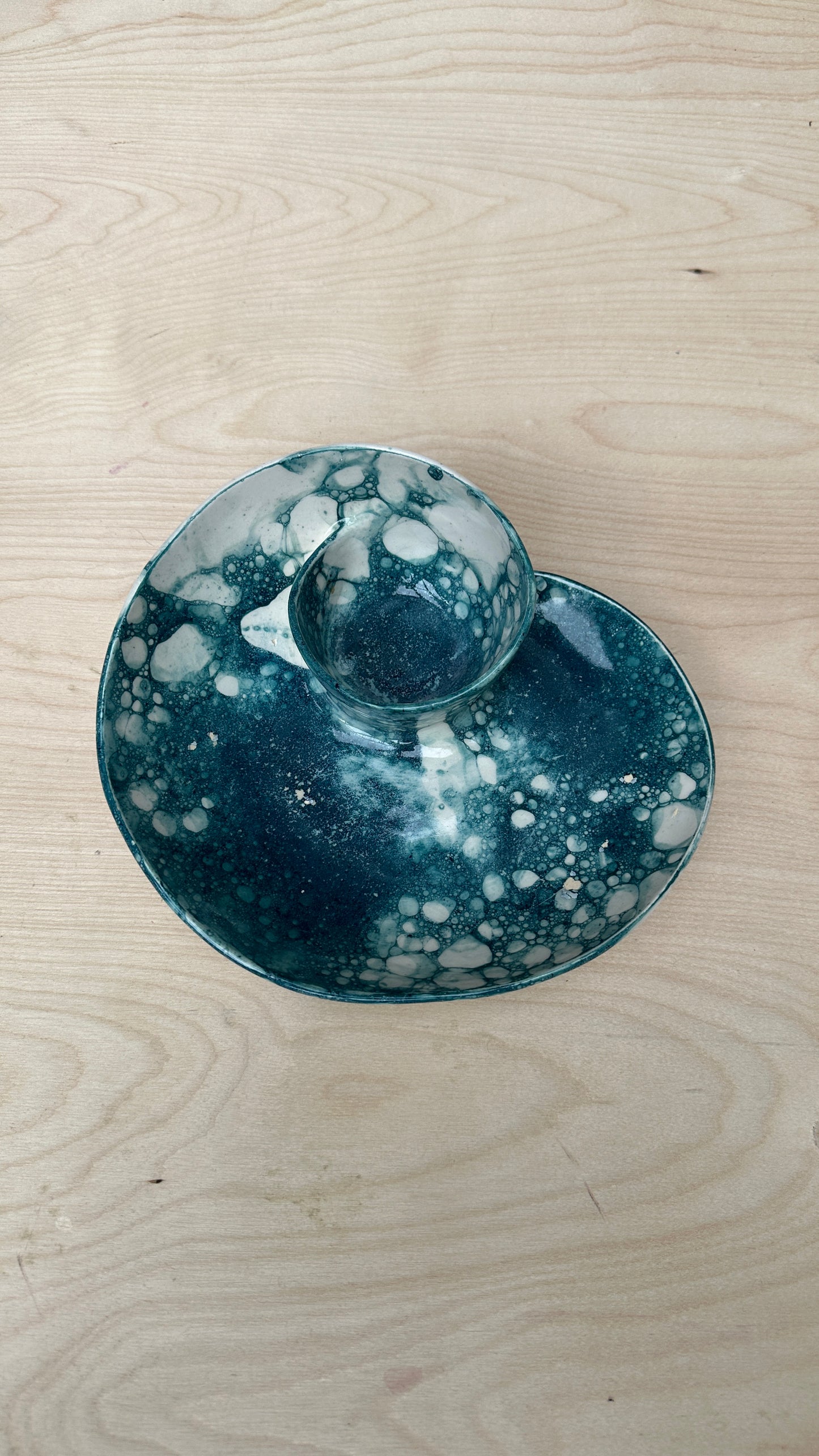 SECONDS SALE  - SEC #S6 Teal Bubble Swirl Bowl - *glaze