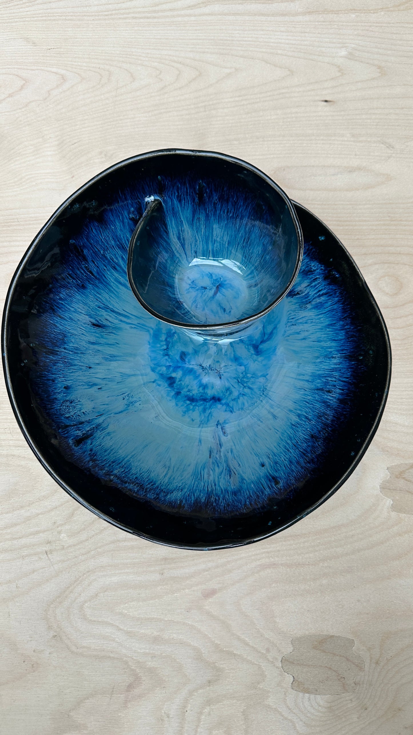 SECONDS SALE  - SEC #L3 Magic Blue Swirl Bowl - *crack in glaze