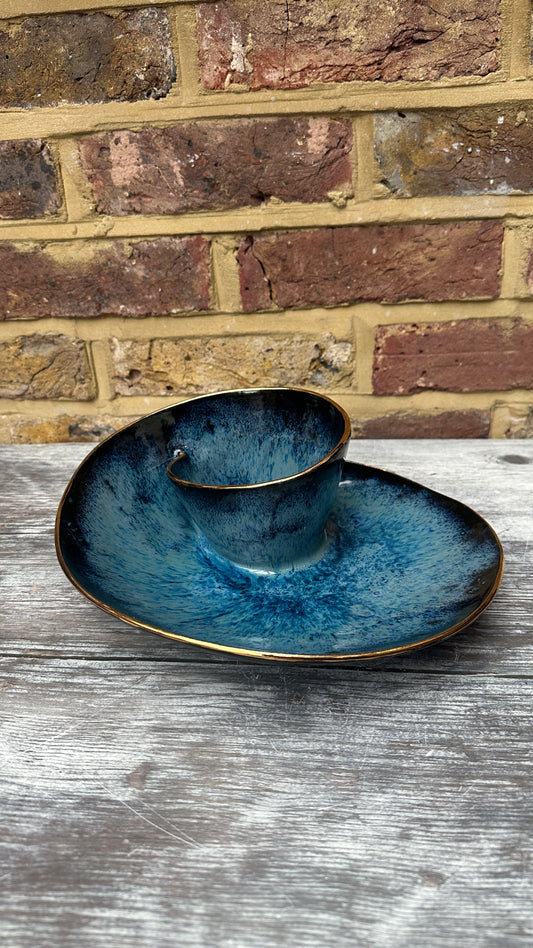 SECONDS SALE  - #L16 Large Magic Blue Swirl Bowl with 24k Gold rim - *crack in glaze