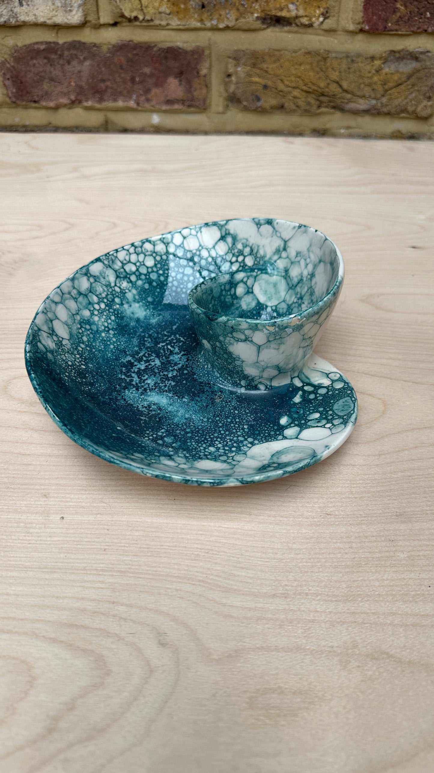 SECONDS SALE  - SEC #S7 Teal Bubble Swirl Bowl - *glaze