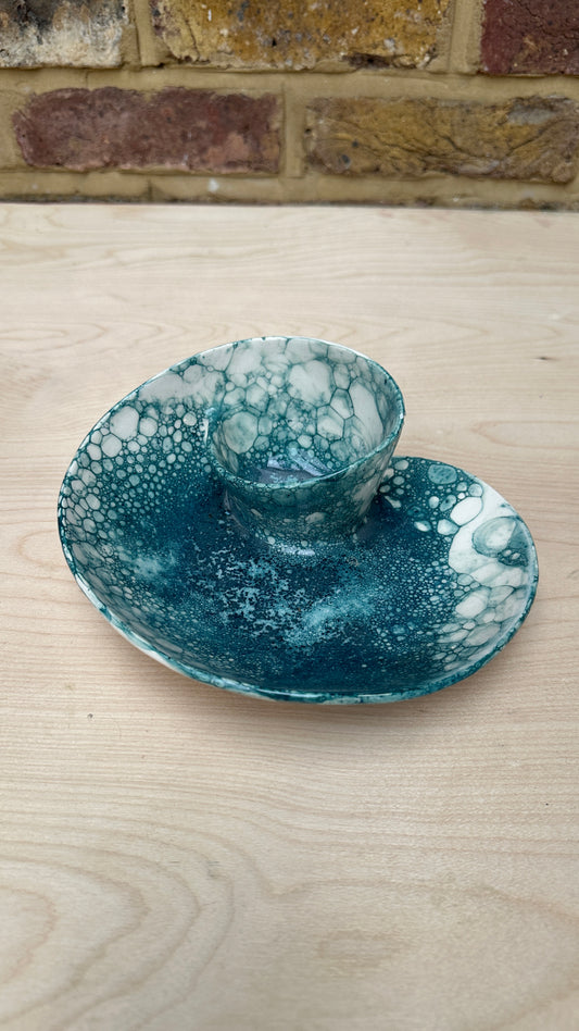 SECONDS SALE  - SEC #S7 Teal Bubble Swirl Bowl - *glaze