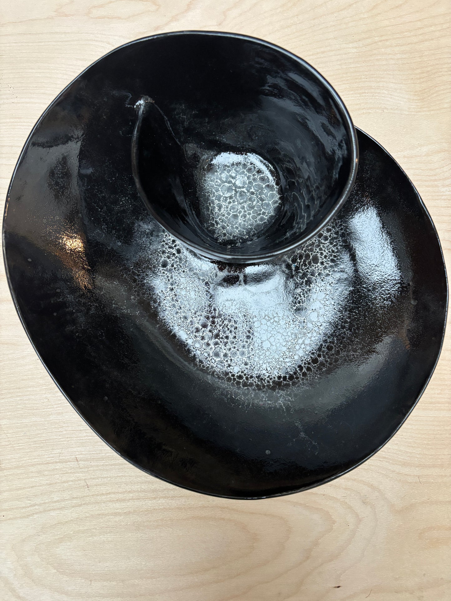 SECONDS SALE  - SEC #MED11 Black and White Bubble Swirl Bowl - *glaze