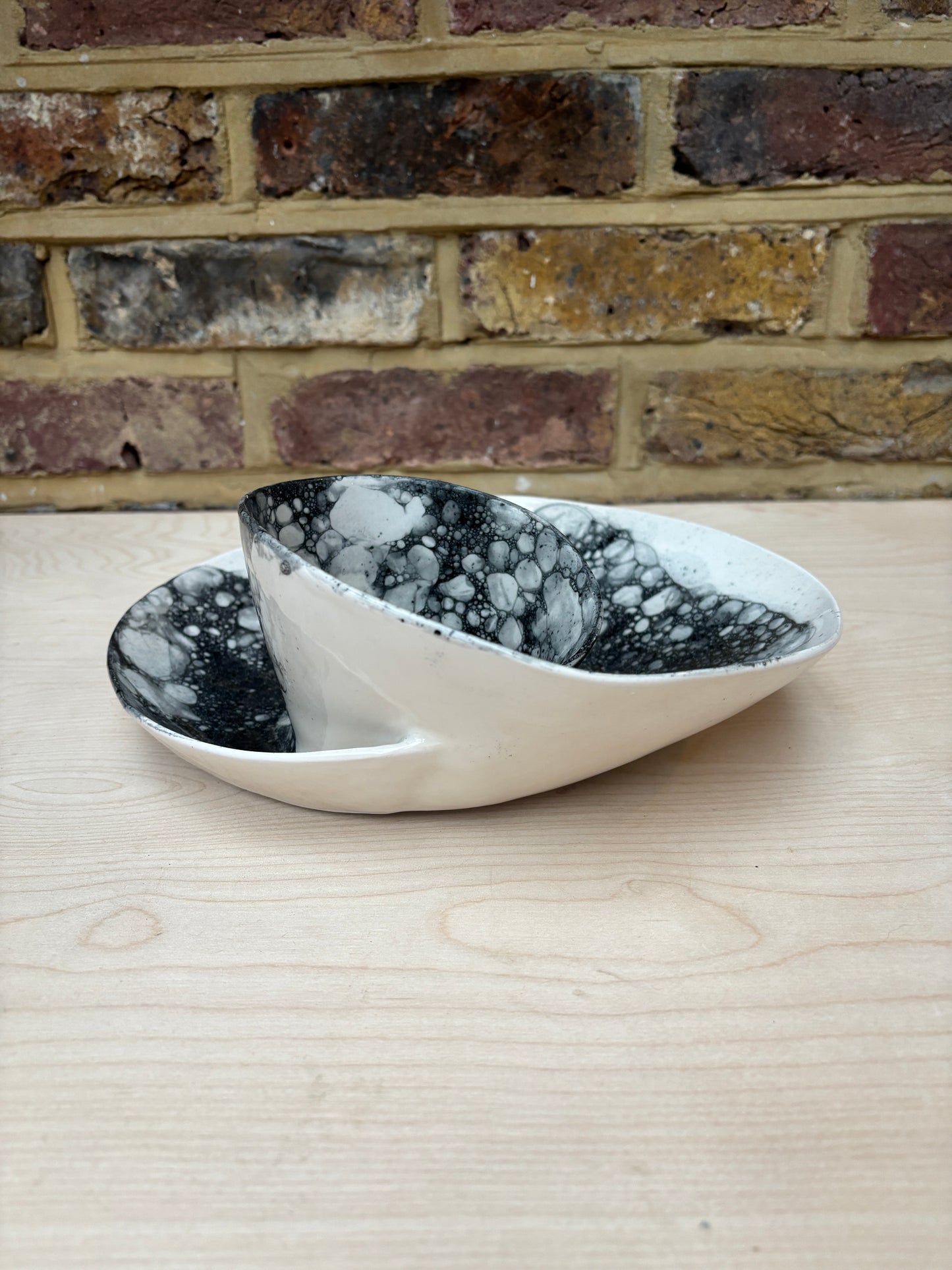 SECONDS SALE  - SEC #XL11 White and Black Bubble Swirl Bowl - *glaze