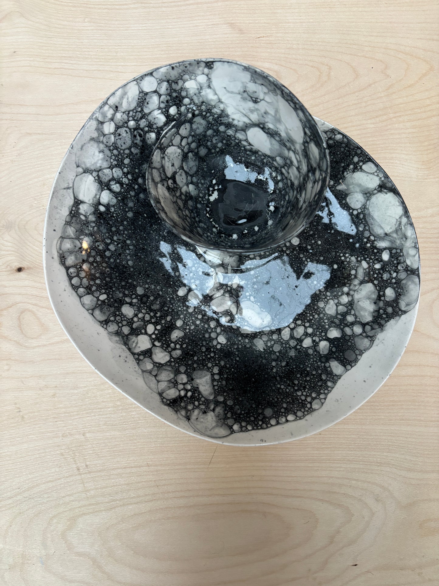 SECONDS SALE  - SEC #XL11 White and Black Bubble Swirl Bowl - *glaze