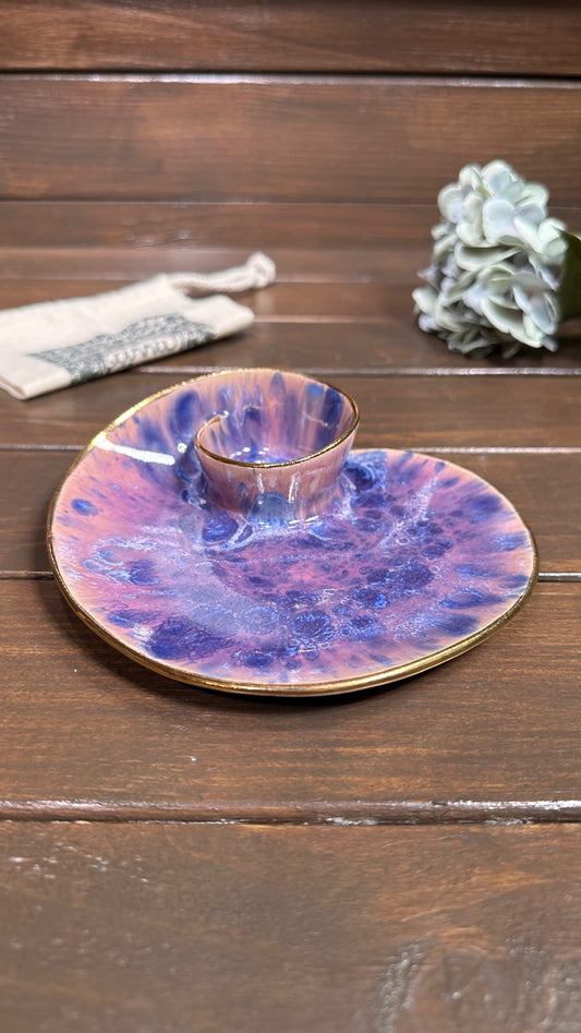 #10 Mini PURPLE ROCK Swirl Bowl with 24kt Gold Rim